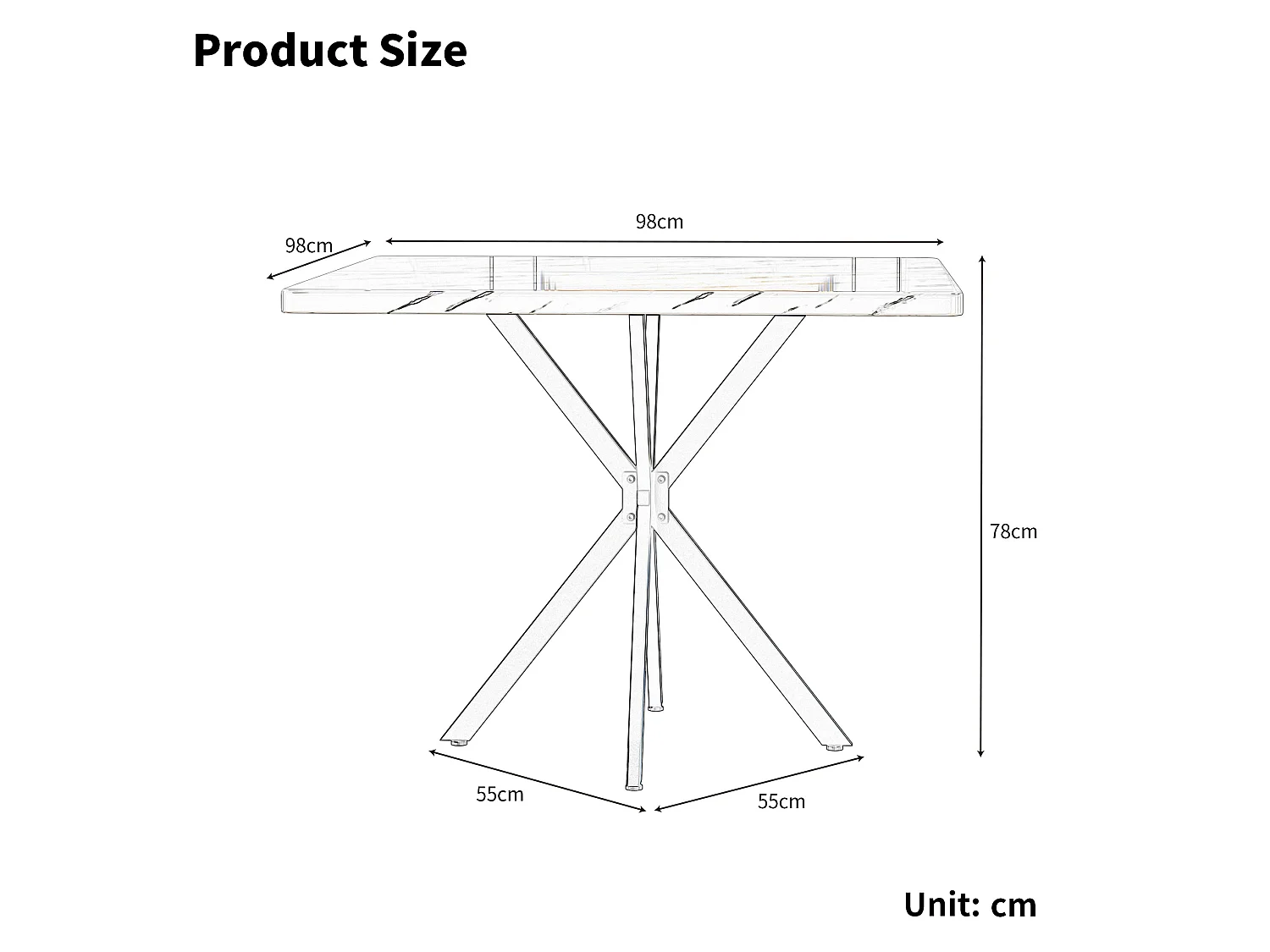 Table à manger carrée 98 x 98 cm en métal et bois pour 4 personnes - Marron
