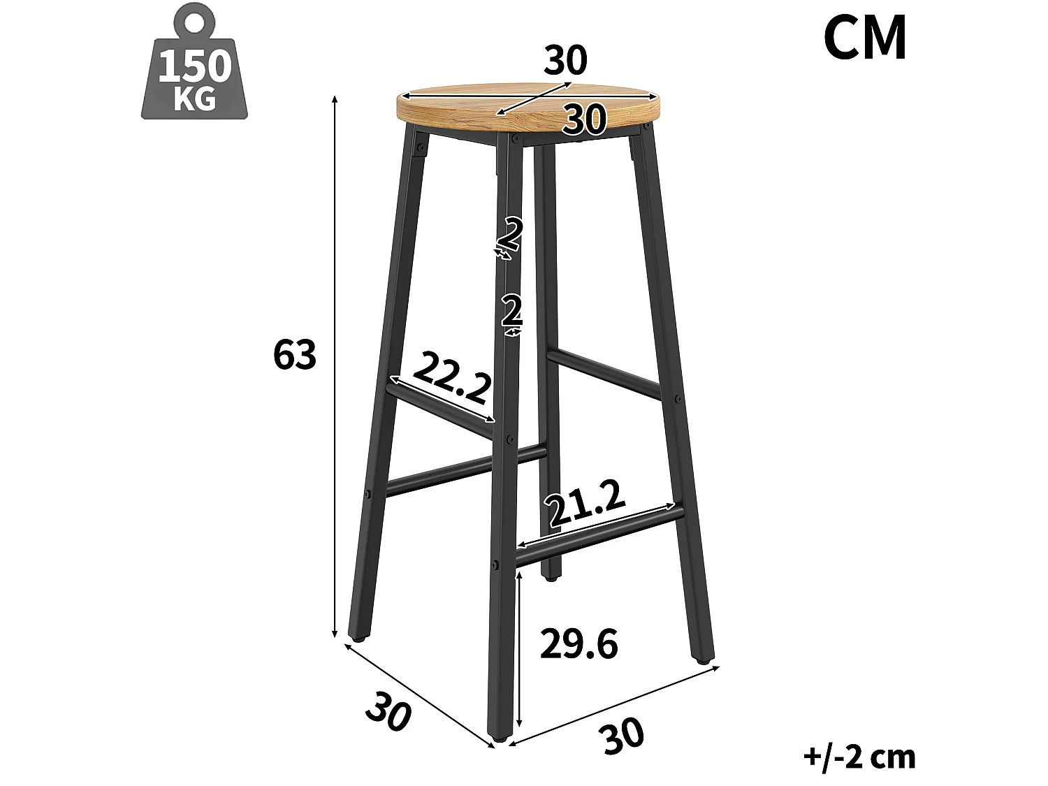 Juego de 2 taburetes con reposapiés y estructura metálica - Negro