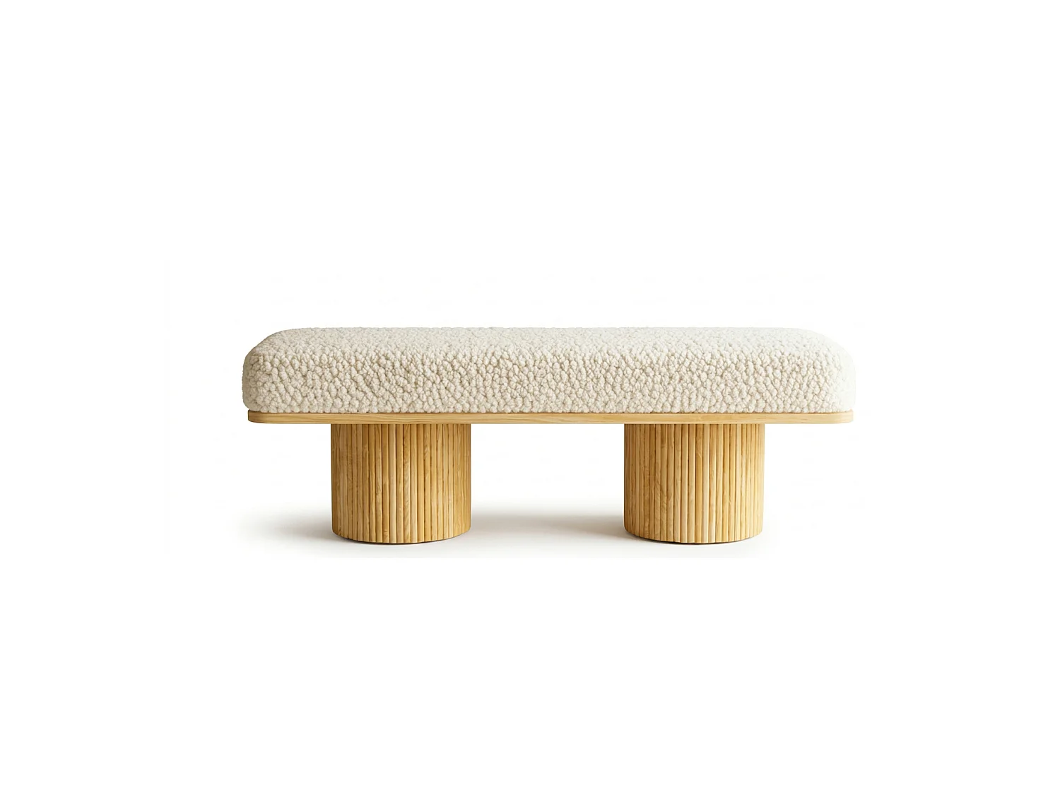 Banc 122x46x42.5 cm en tissu Teddy blanc et naturel - Pour chambre, entrée ou salon