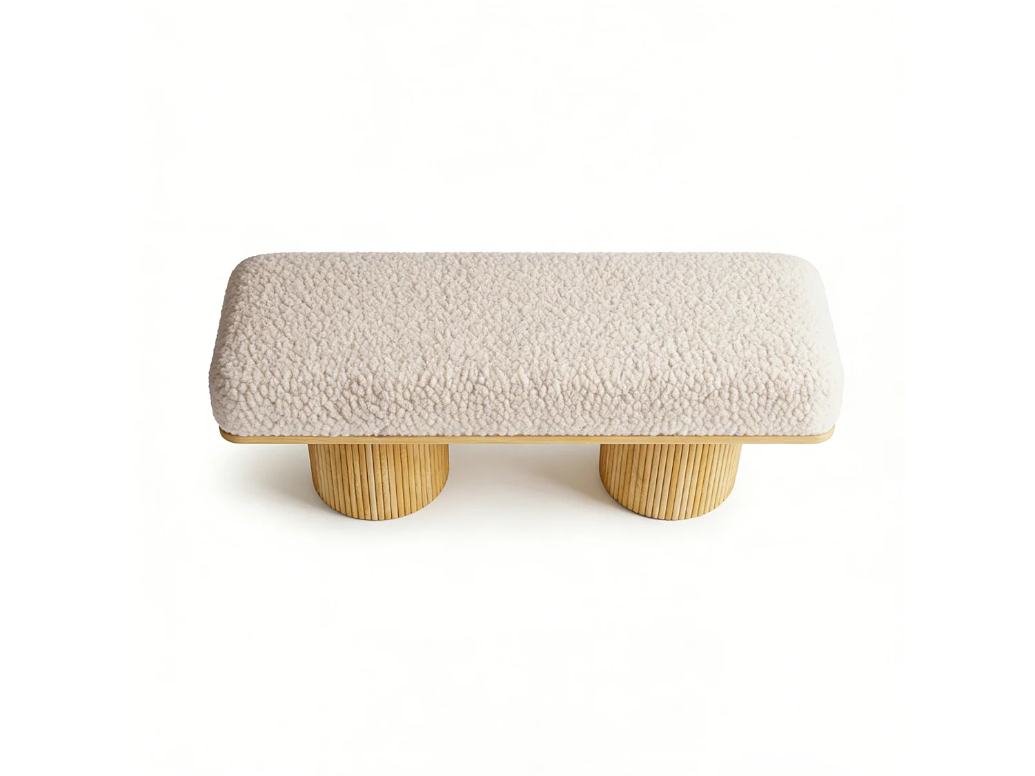 Banc 122x46x42.5 cm en tissu Teddy blanc et naturel - Pour chambre, entrée ou salon