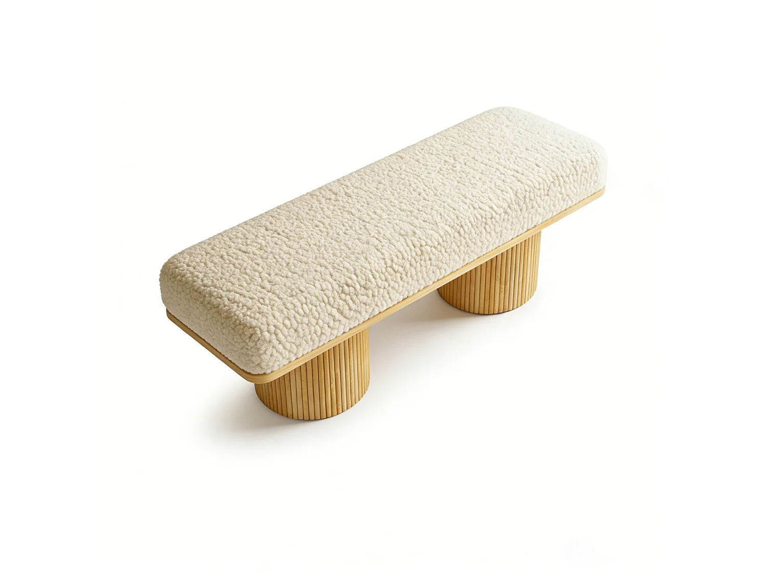 Banc 122x46x42.5 cm en tissu Teddy blanc et naturel - Pour chambre, entrée ou salon
