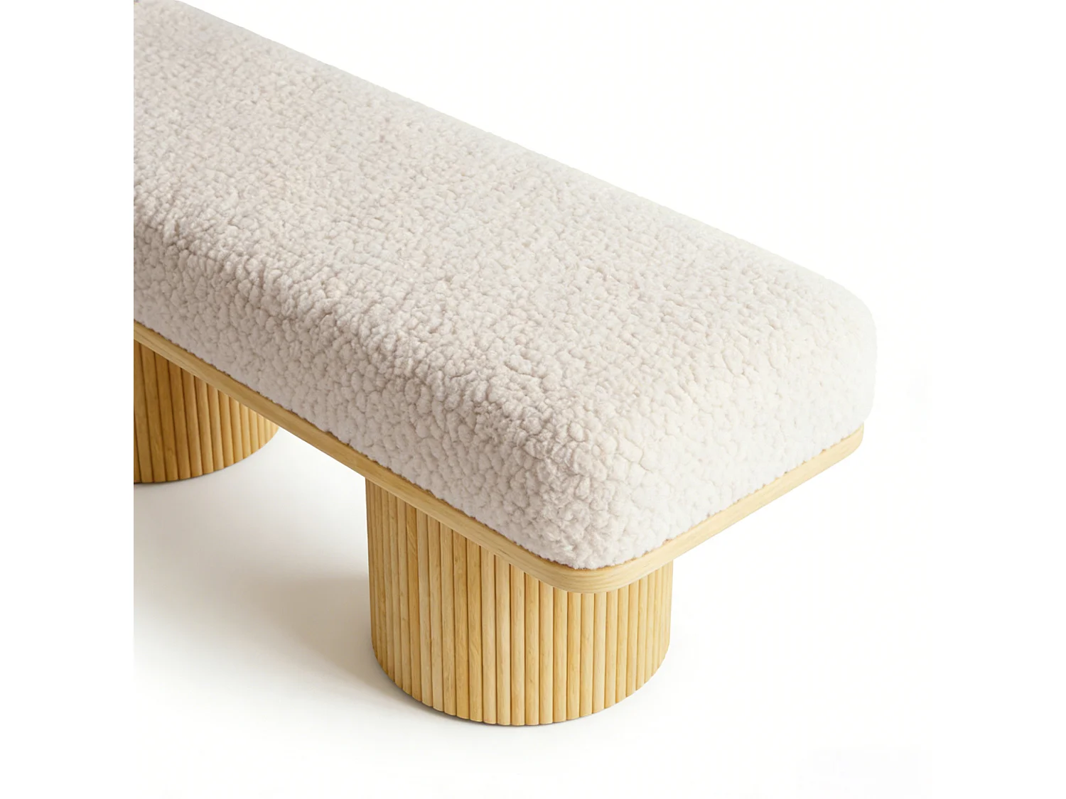 Banc 122x46x42.5 cm en tissu Teddy blanc et naturel - Pour chambre, entrée ou salon