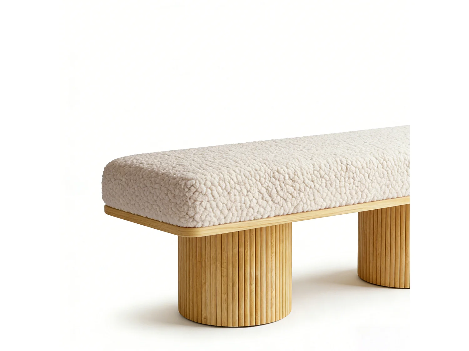 Banc 122x46x42.5 cm en tissu Teddy blanc et naturel - Pour chambre, entrée ou salon