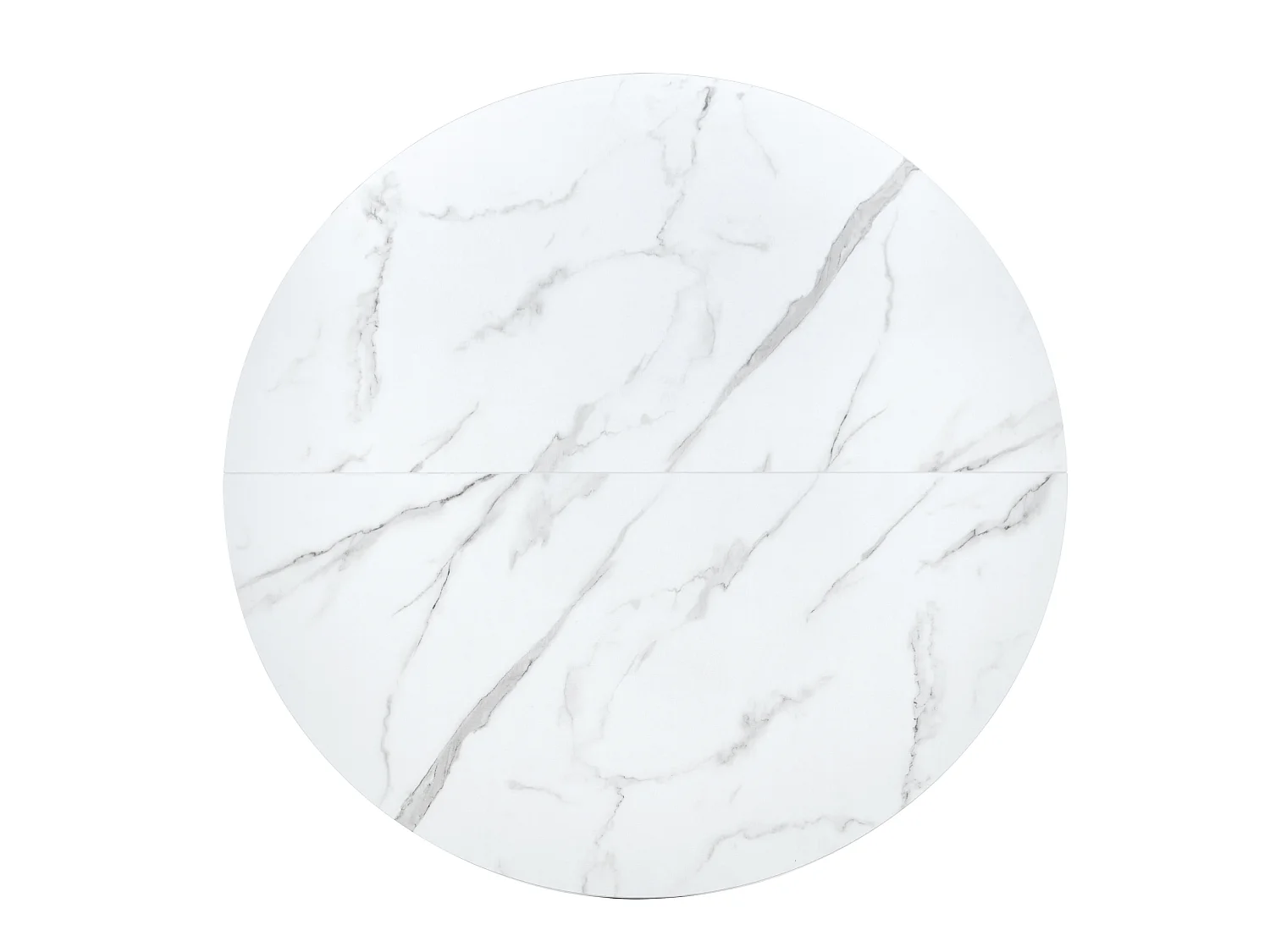Table à manger ronde 110 cm effet marbre blanc avec piètement X en métal noir