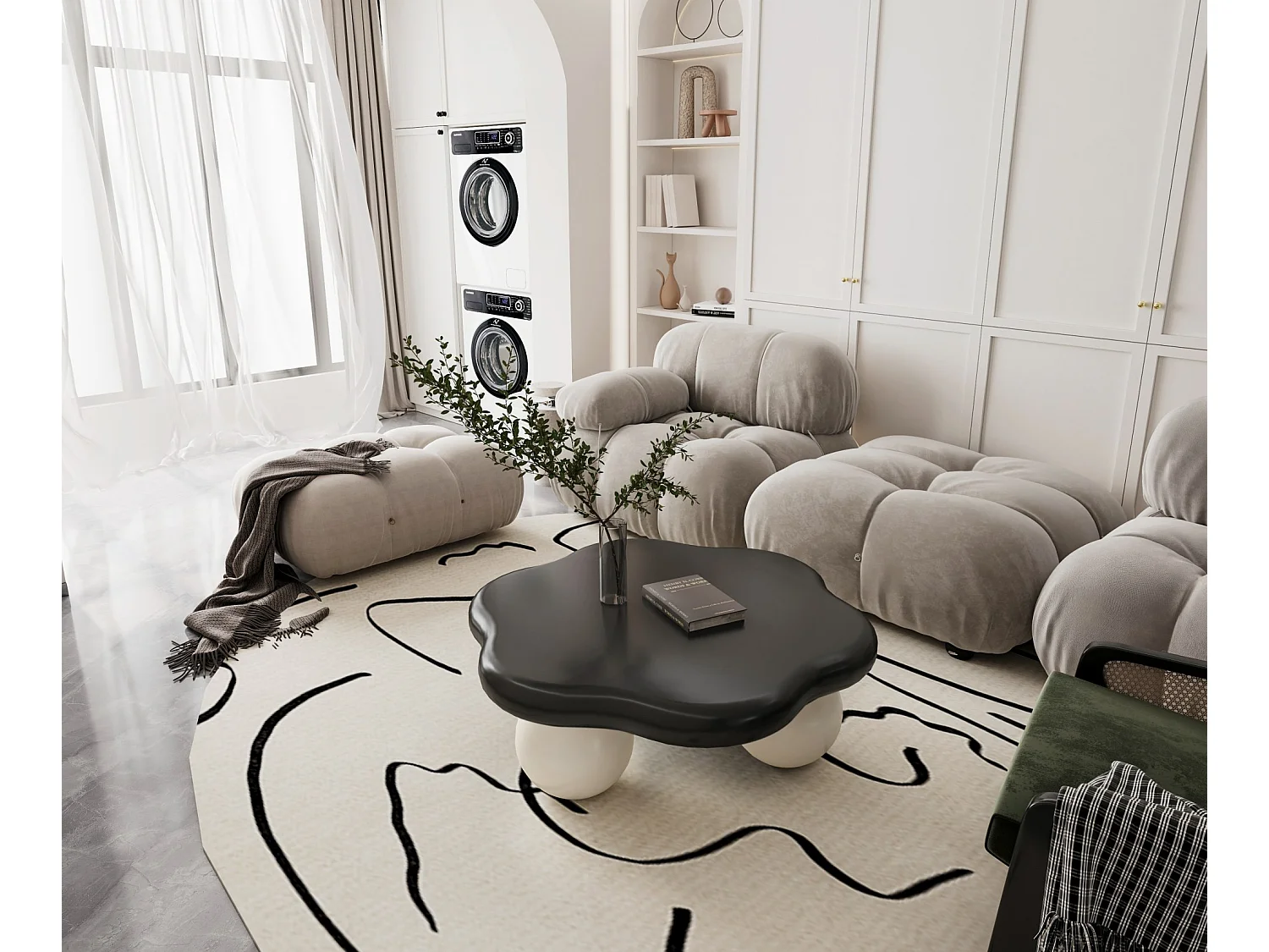Table basse en forme de nuage 79 cm avec pieds sphériques - Plateau noir