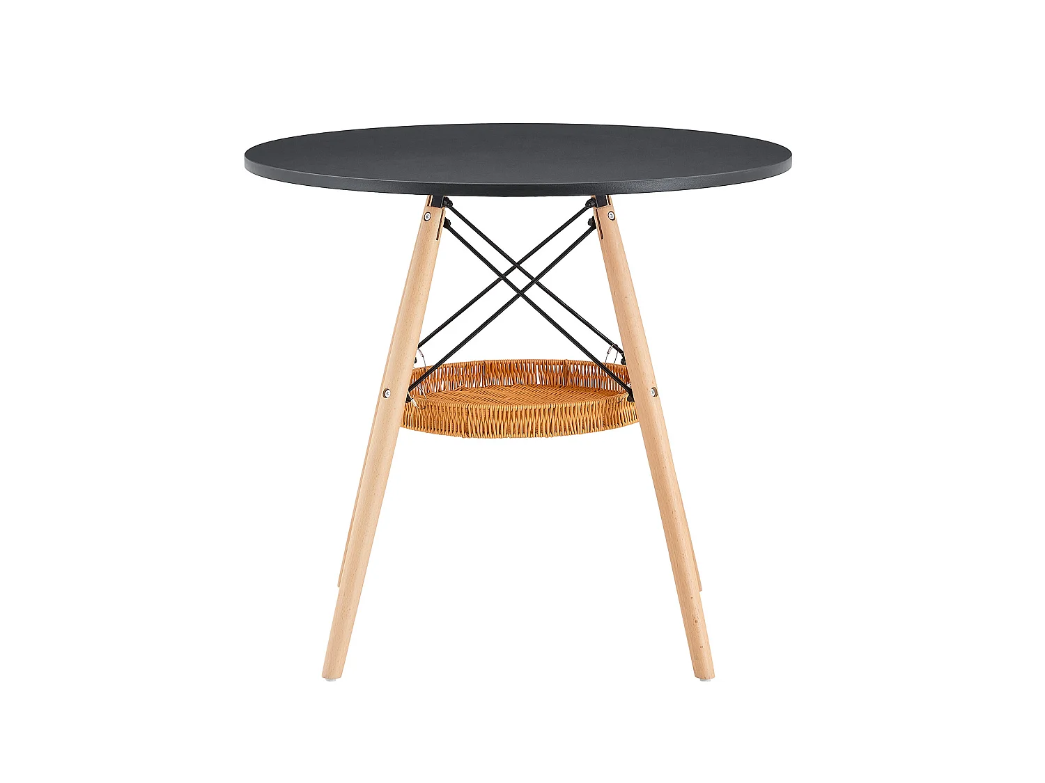 Table à manger ronde 80 cm avec rangement - Noir et bois