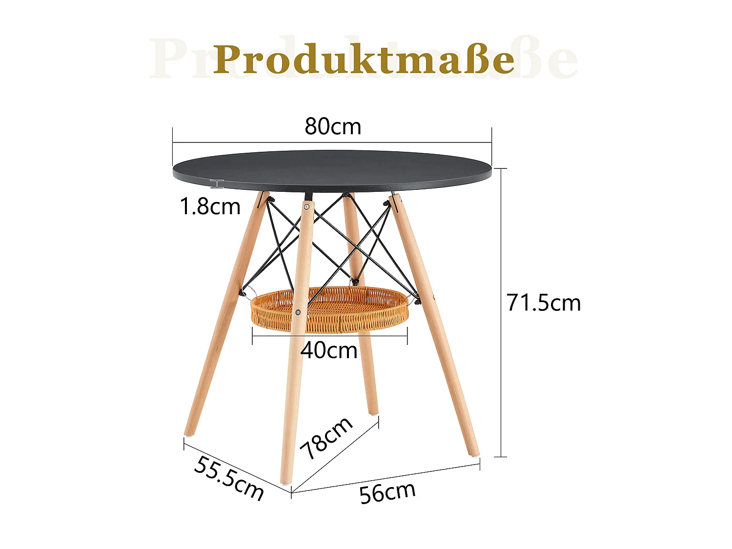 Table à manger ronde 80 cm avec rangement - Noir et bois