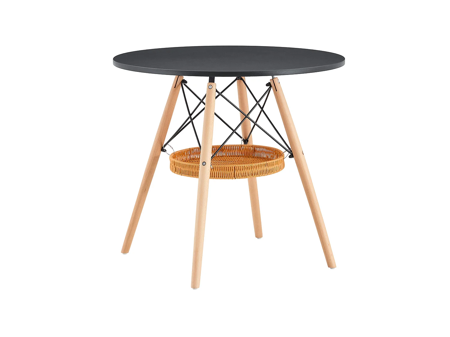 Table à manger ronde 80 cm avec rangement - Noir et bois