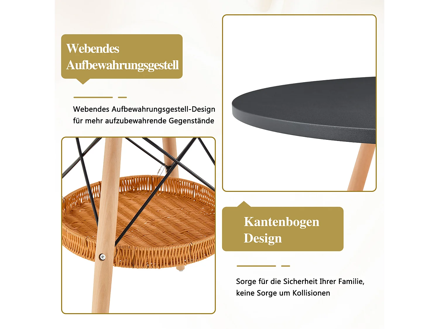 Table à manger ronde 80 cm avec rangement - Noir et bois