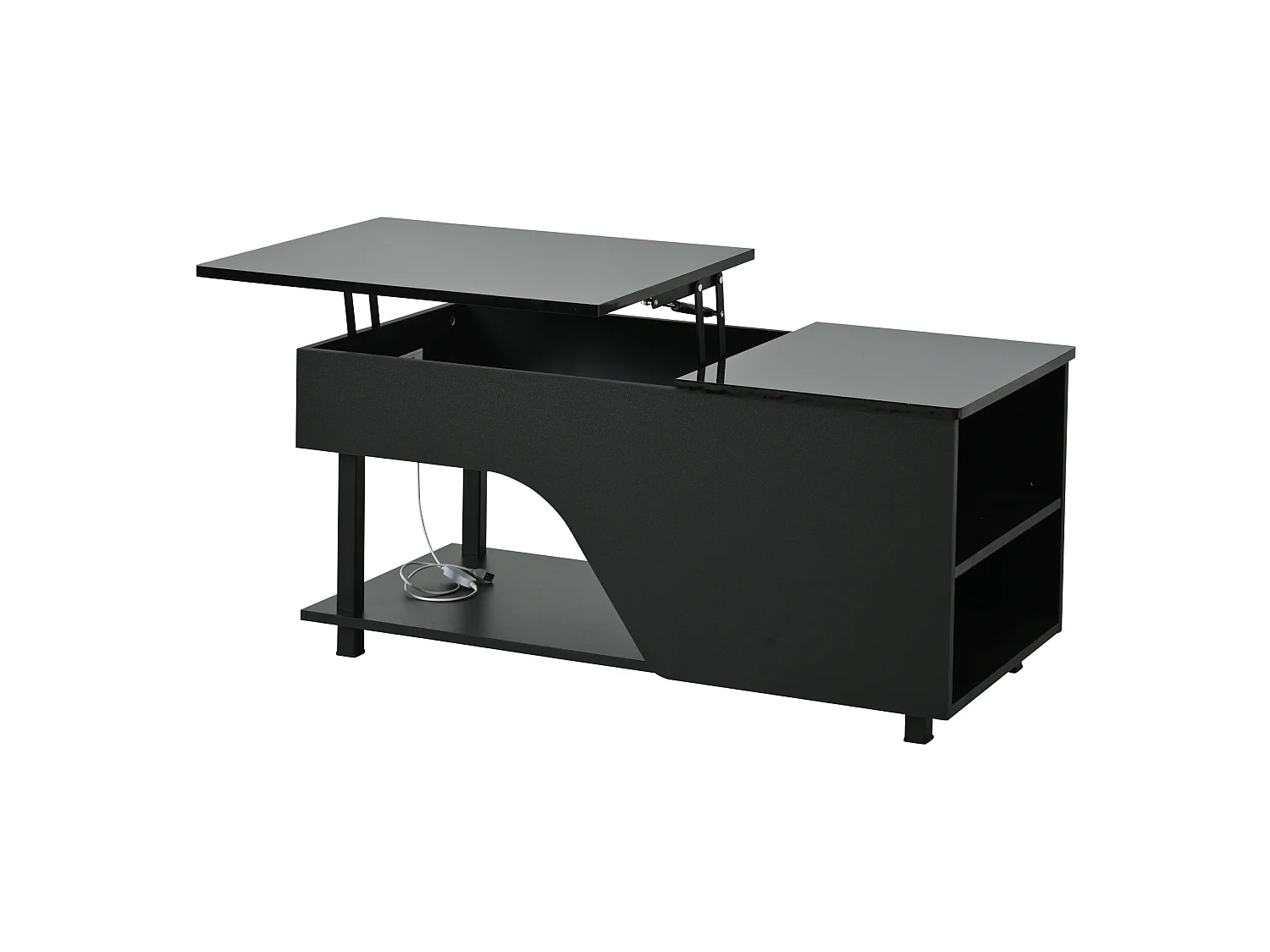 Table basse relevable 50x100 cm avec rangements et LED - Noir