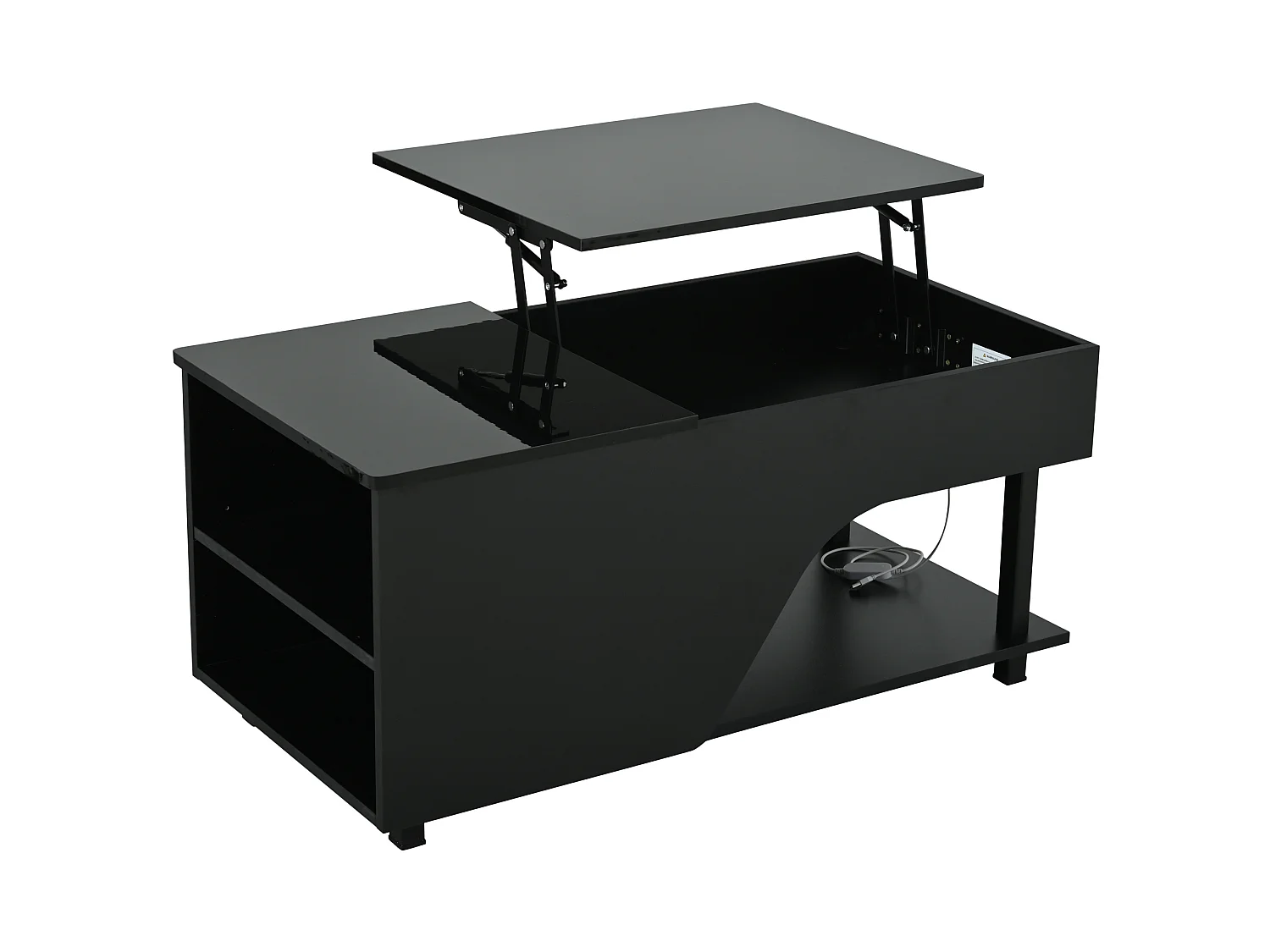 Table basse relevable 50x100 cm avec rangements et LED - Noir