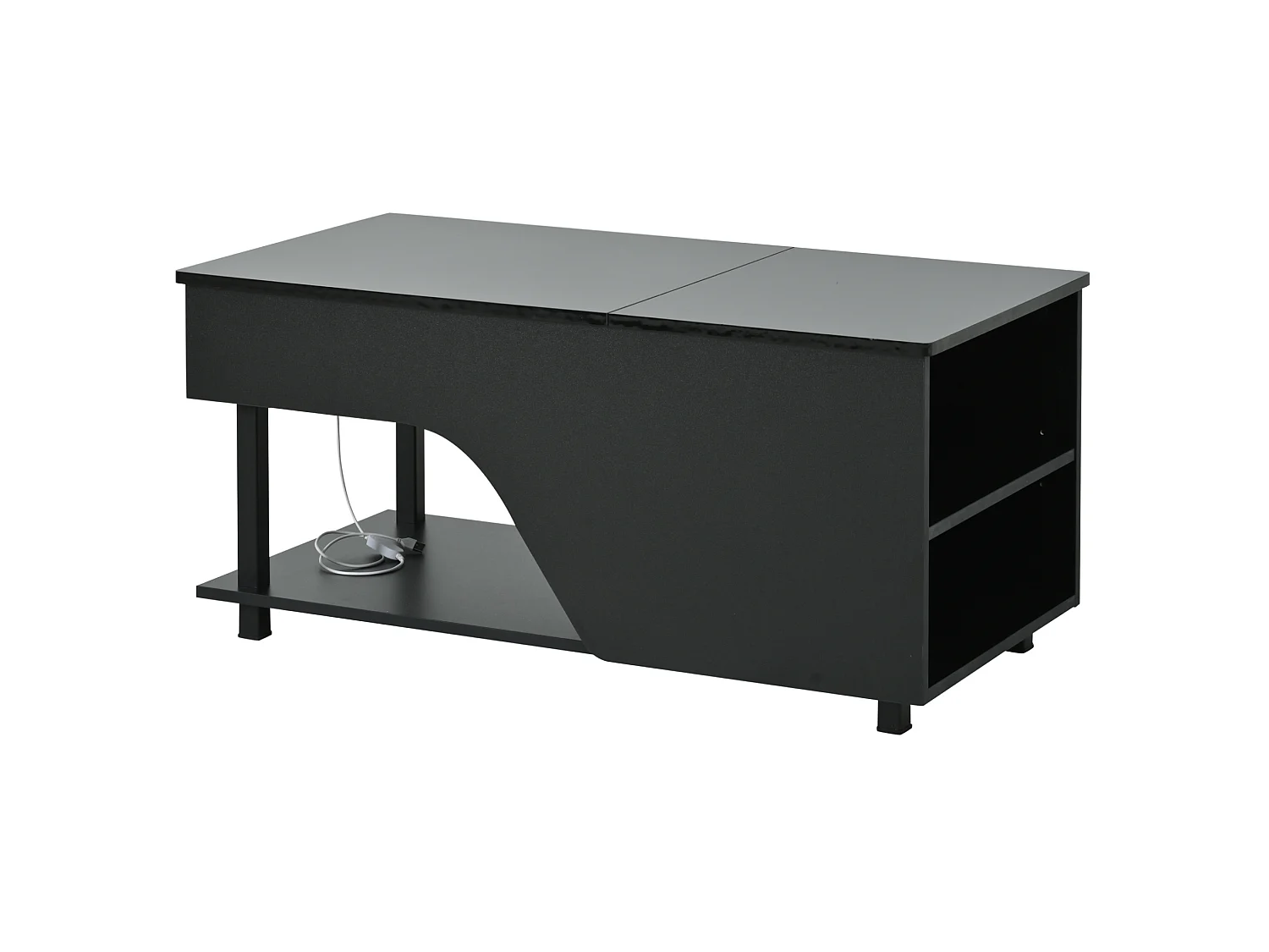 Table basse relevable 50x100 cm avec rangements et LED - Noir