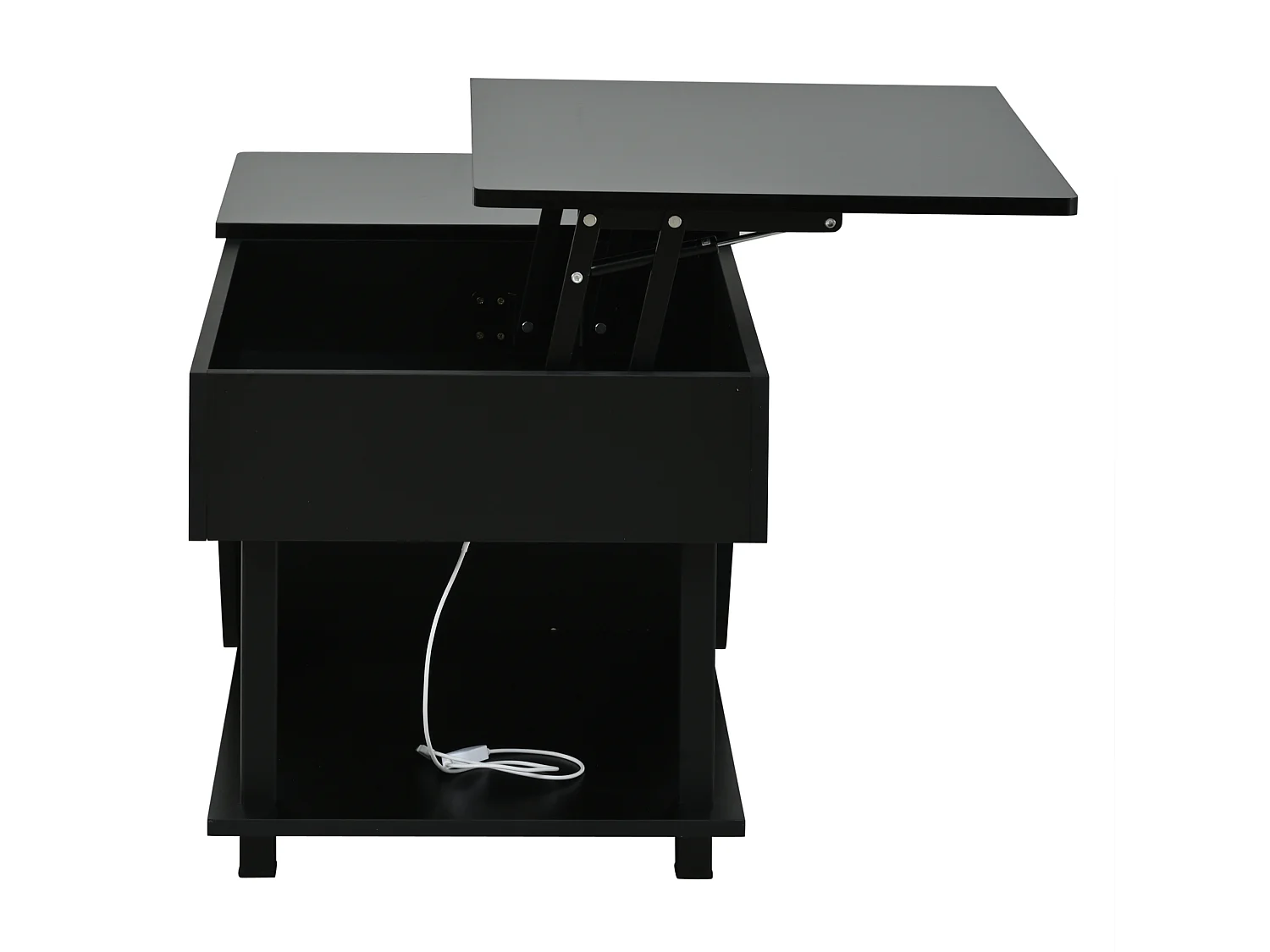 Table basse relevable 50x100 cm avec rangements et LED - Noir