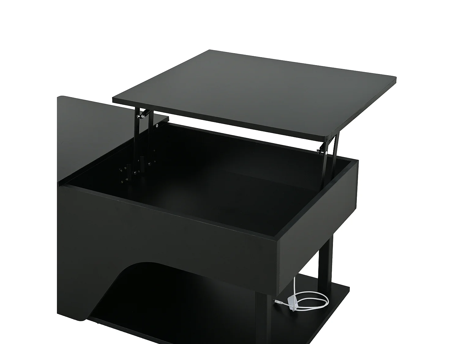 Table basse relevable 50x100 cm avec rangements et LED - Noir