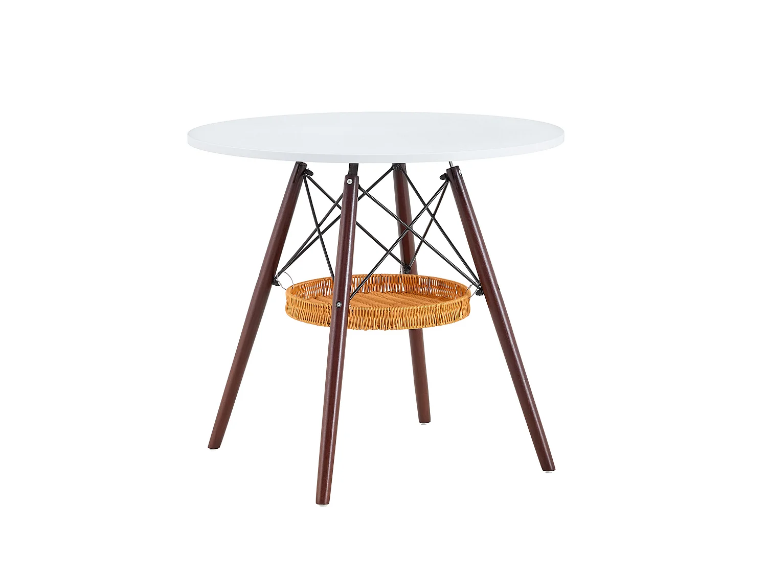 Table à manger ronde 80 cm avec rangement - Blanc et marron