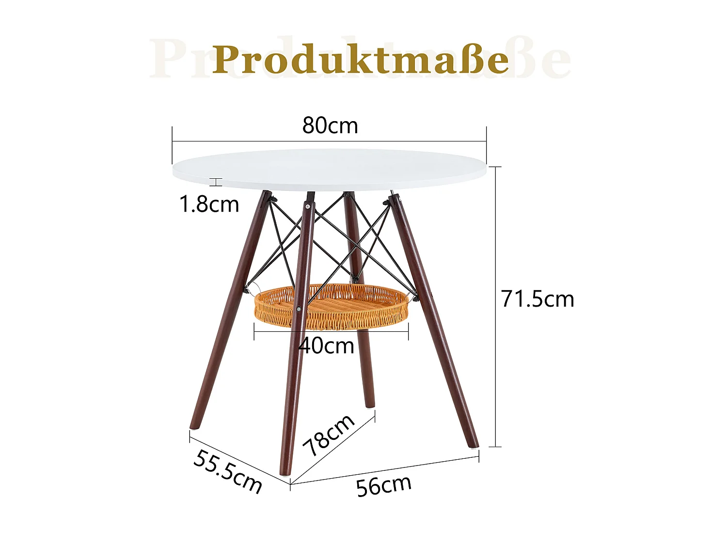 Table à manger ronde 80 cm avec rangement - Blanc et marron