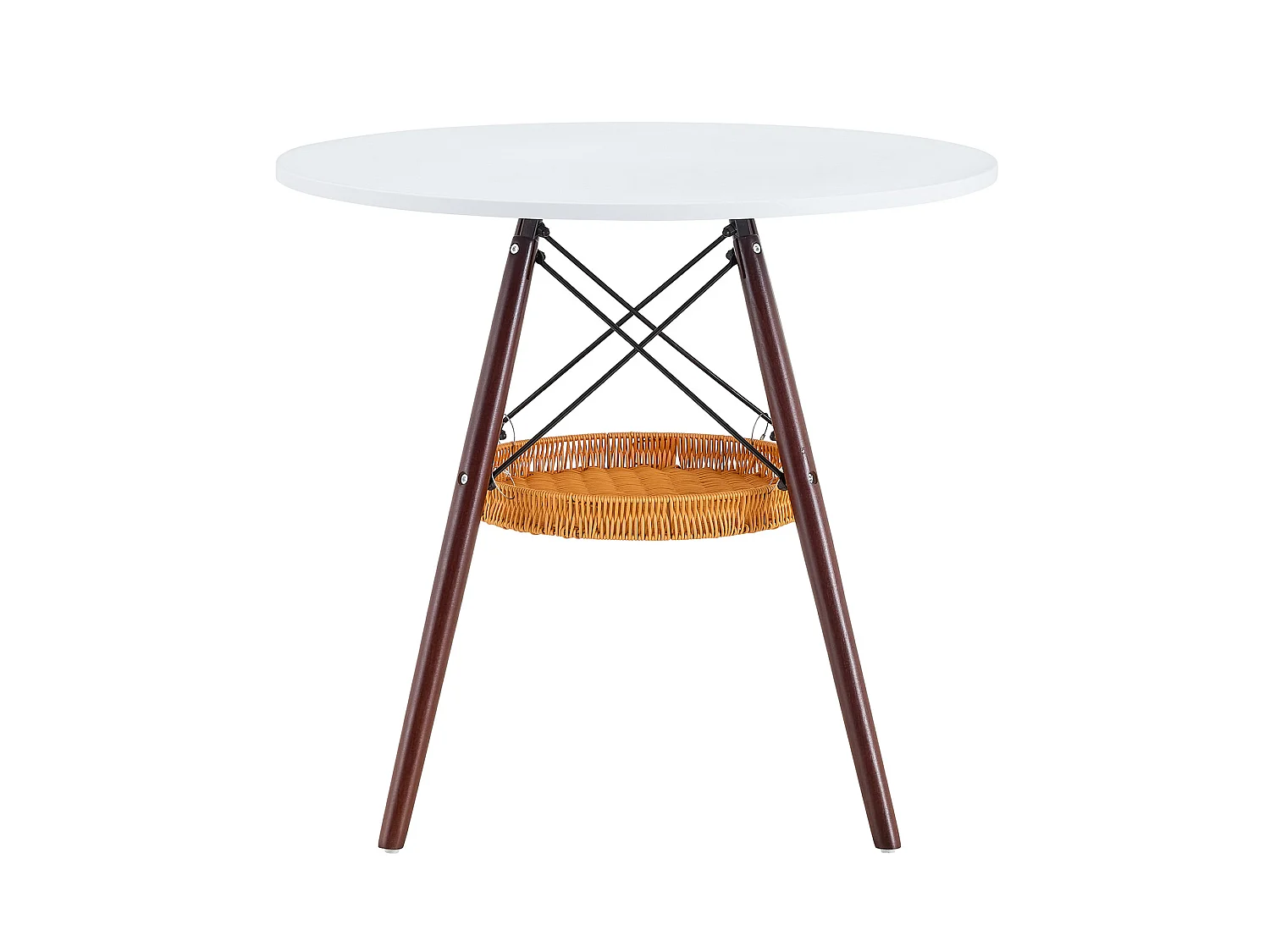 Table à manger ronde 80 cm avec rangement - Blanc et marron