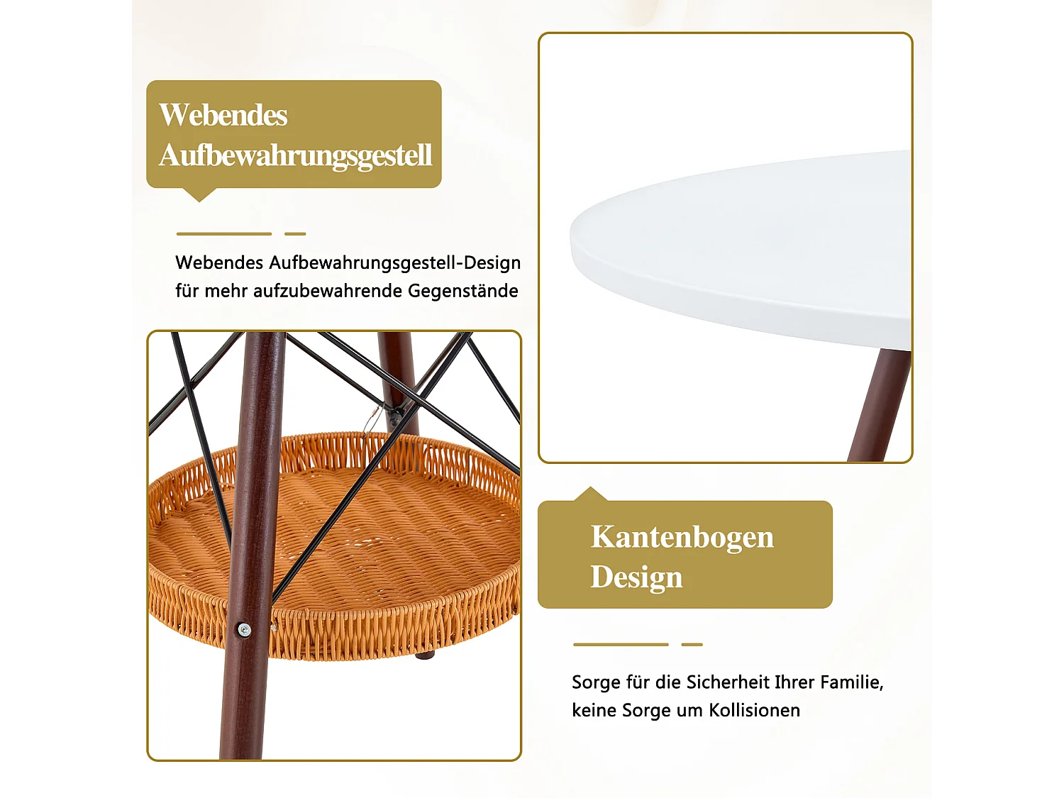 Table à manger ronde 80 cm avec rangement - Blanc et marron