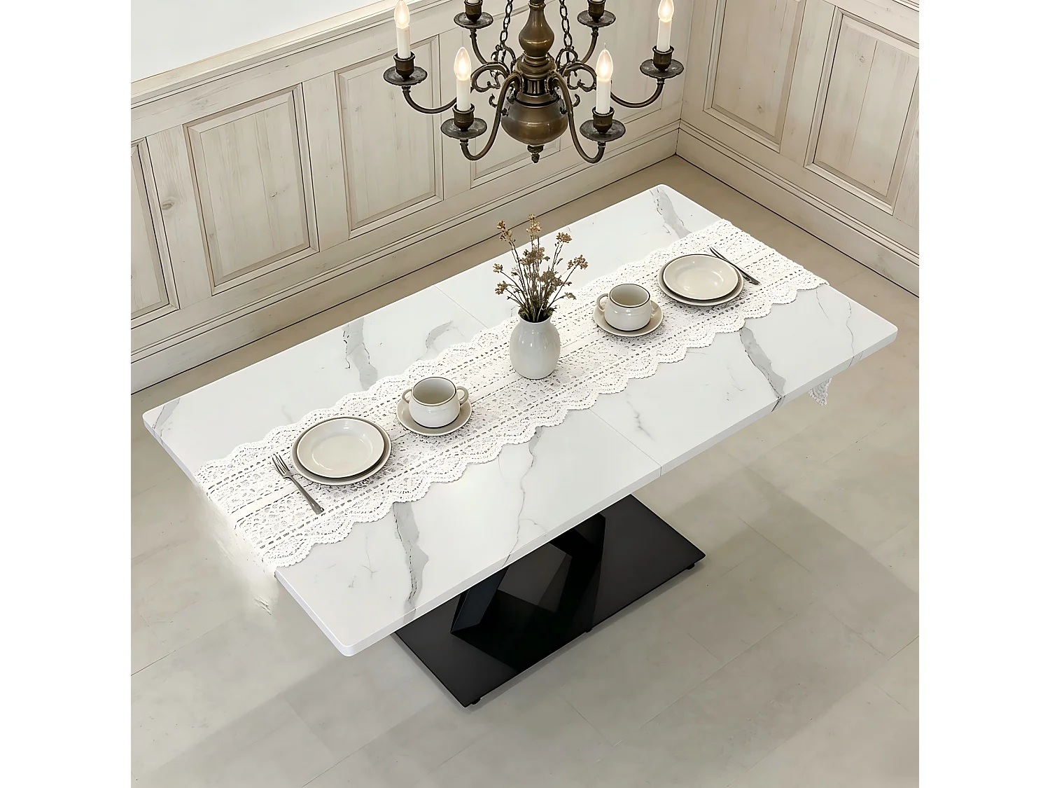 Table à manger rectangulaire 160 x 80 cm pour 6-8 personnes - Blanc effet marbre