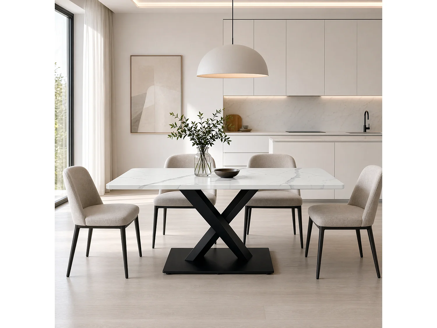 Table à manger rectangulaire 160 x 80 cm pour 6-8 personnes - Blanc effet marbre