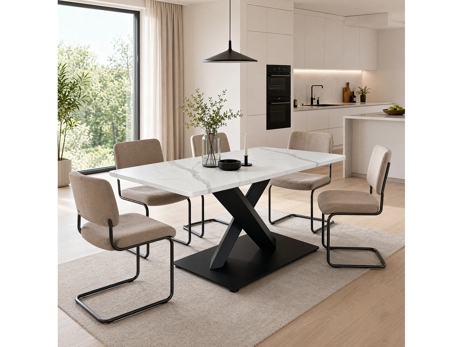 Table à manger rectangulaire 160 x 80 cm pour 6-8 personnes - Blanc effet marbre