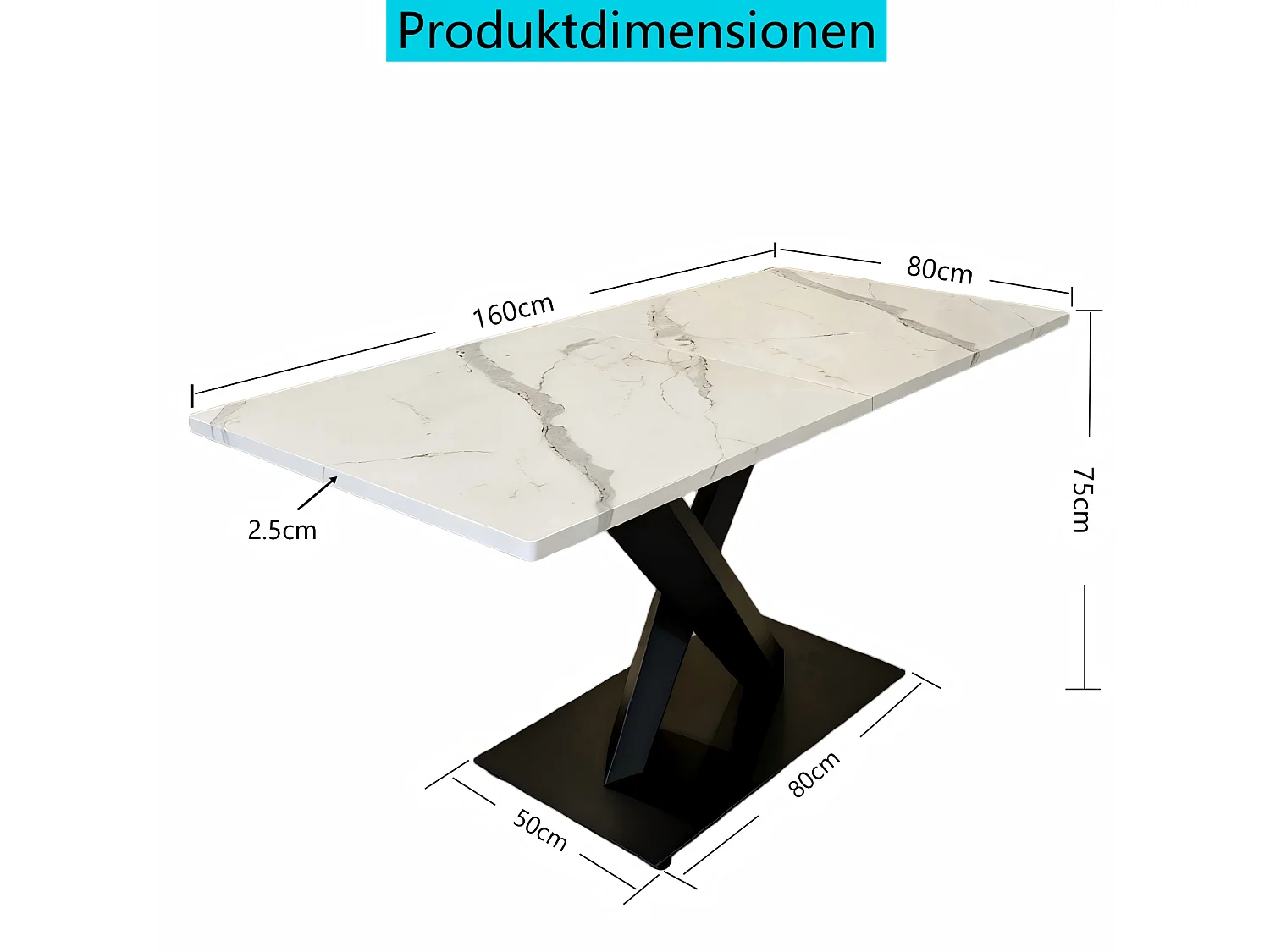 Table à manger rectangulaire 160 x 80 cm pour 6-8 personnes - Blanc effet marbre