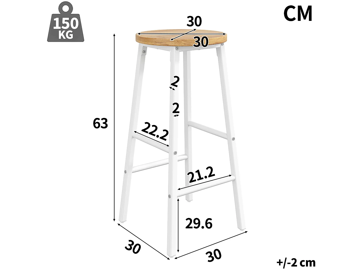 Juego de 2 taburetes con reposapiés y estructura metálica - Blanco