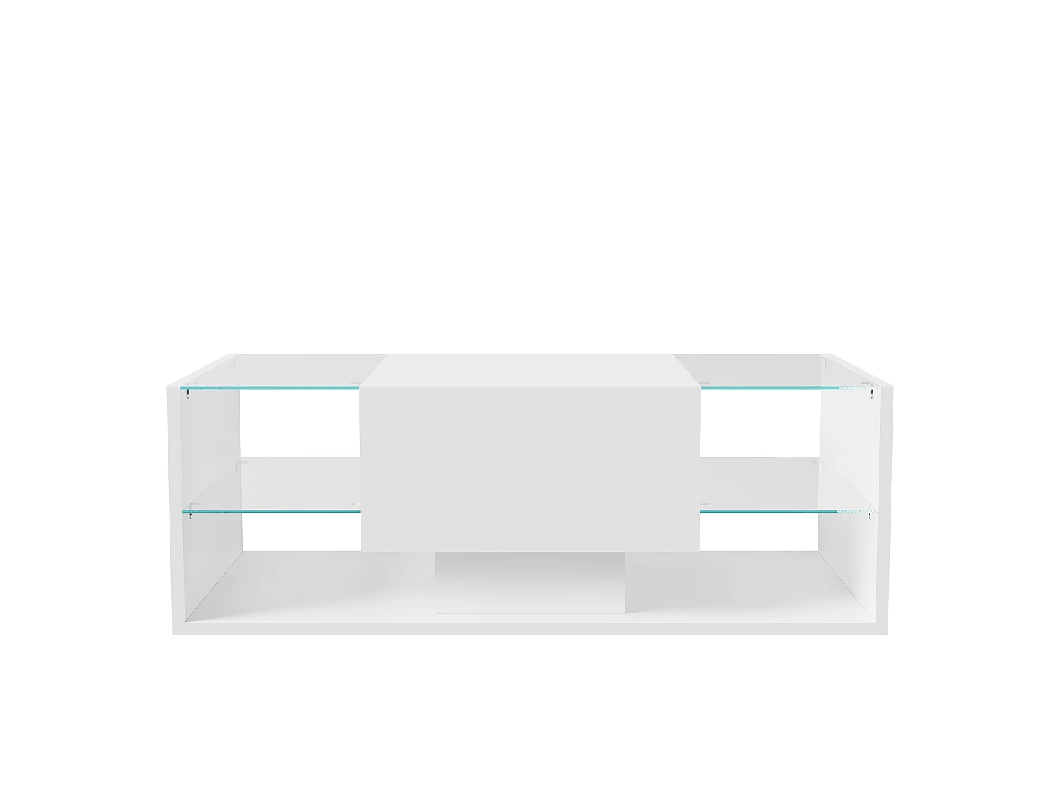 Table basse brillante avec Lumières LED, étagère ouverte et tiroirs, Table de salon moderne avec rangement, 100x50x35 cm, Blanc