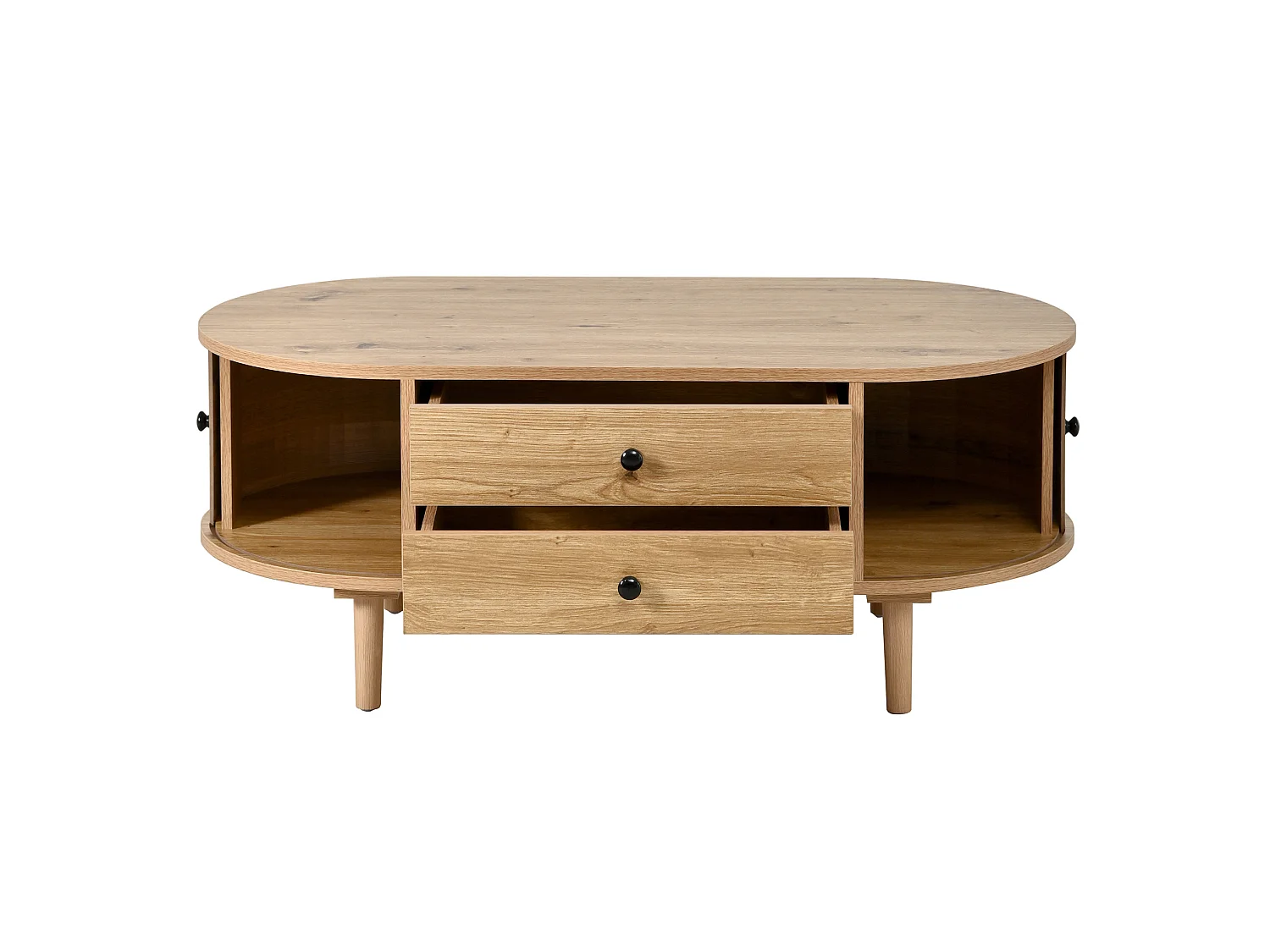 Table basse avec 2 tiroirs et 2 portes coulissantes - Naturel clair