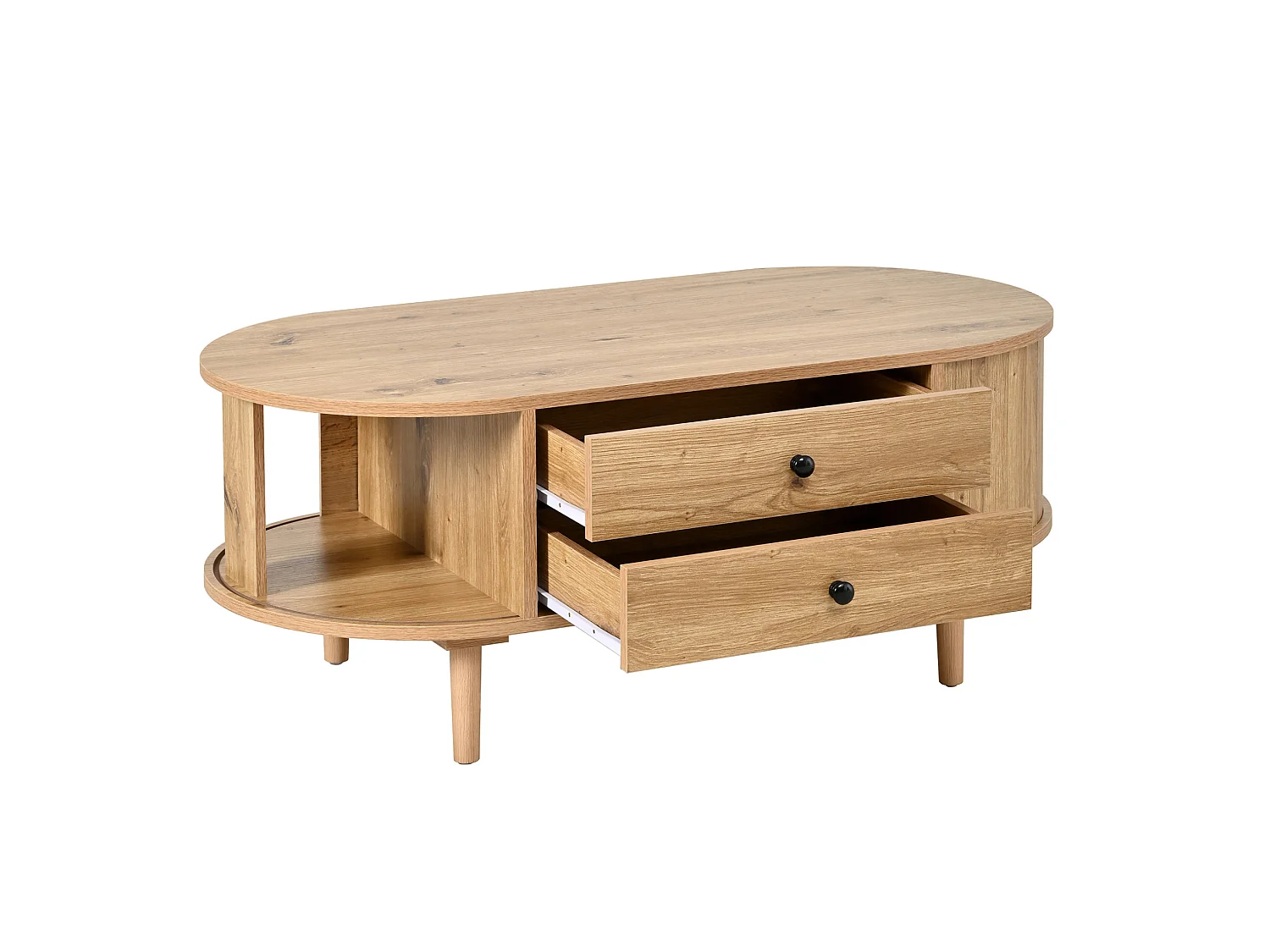 Table basse avec 2 tiroirs et 2 portes coulissantes - Naturel clair