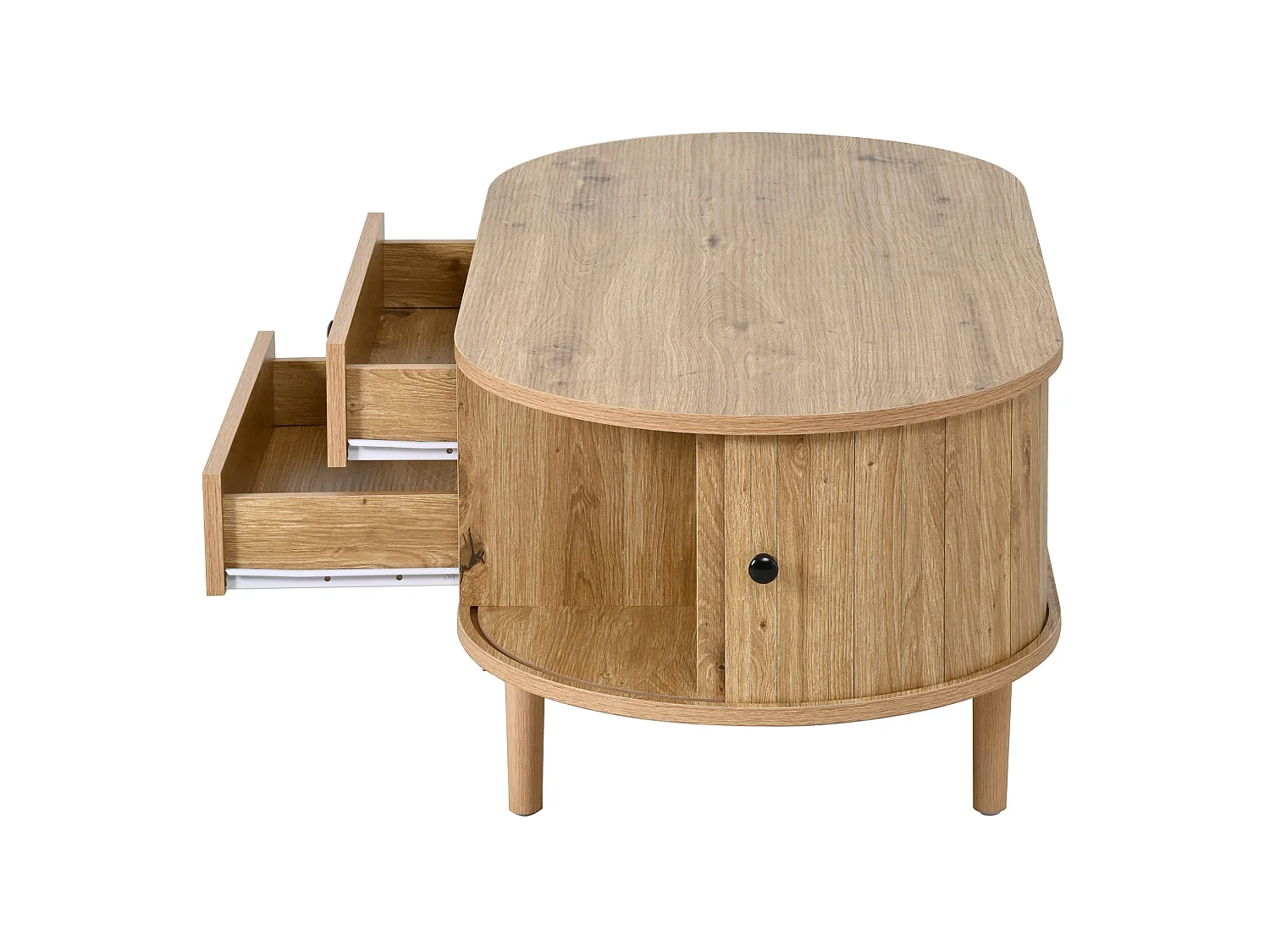 Table basse avec 2 tiroirs et 2 portes coulissantes - Naturel clair