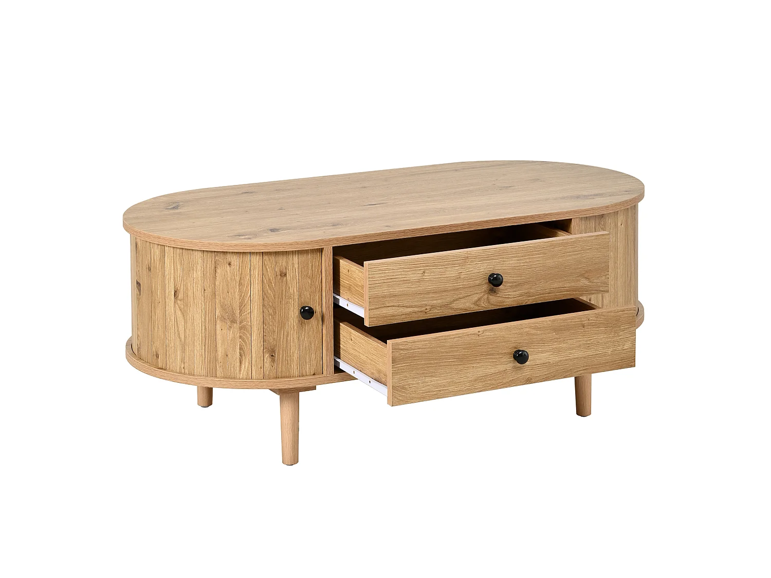 Table basse avec 2 tiroirs et 2 portes coulissantes - Naturel clair
