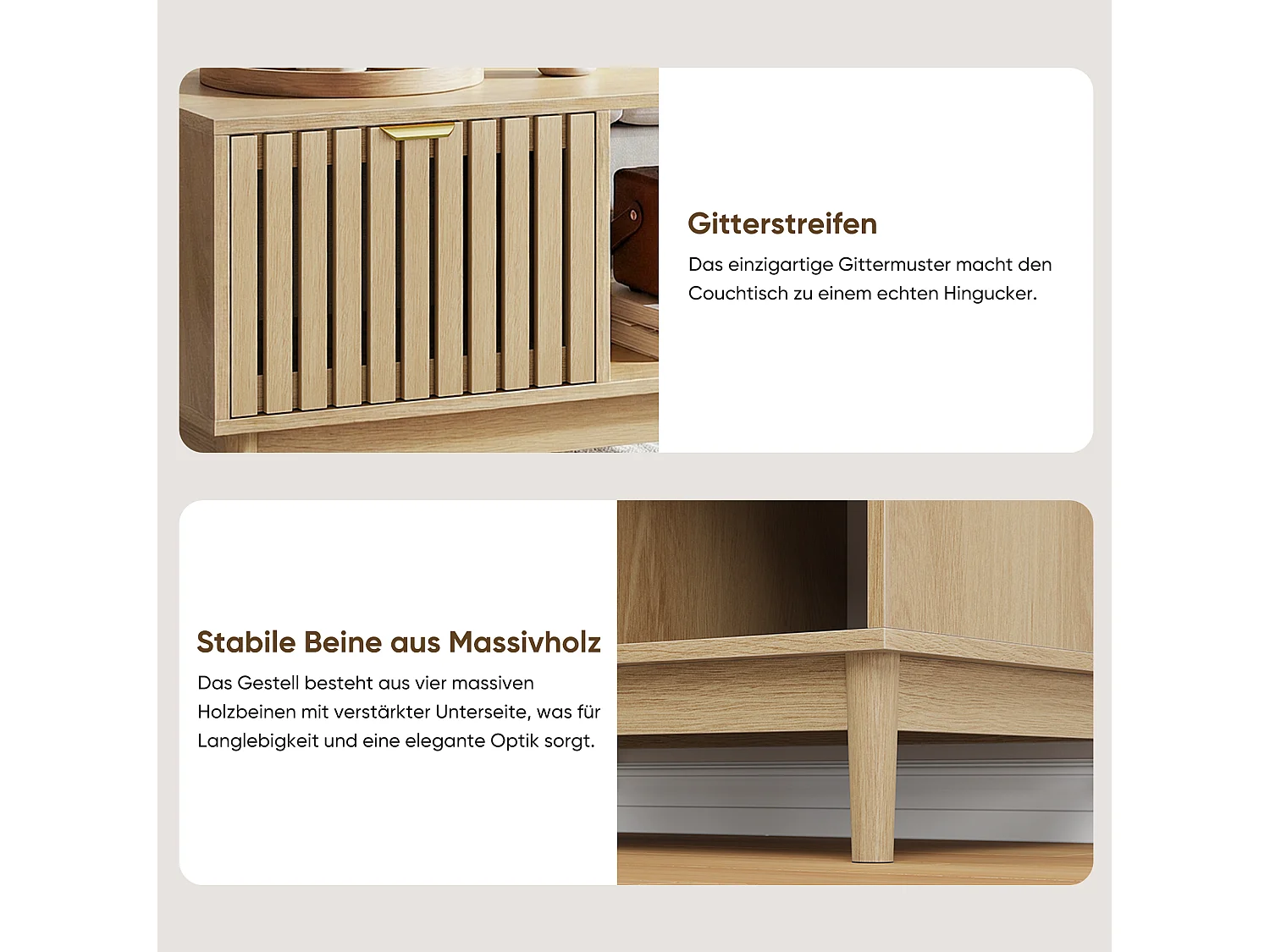 Soffbord 80 x 50 x 45 cm med låda - Ljus naturlig finish