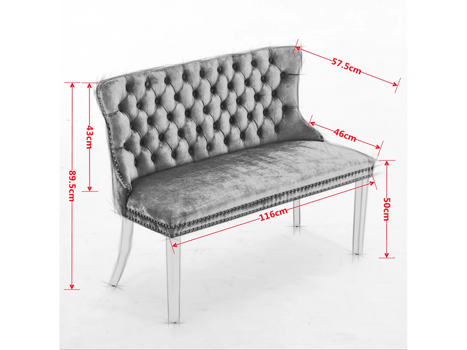 Banquette de salle à manger 2 places en velours noir - Pieds en métal doré
