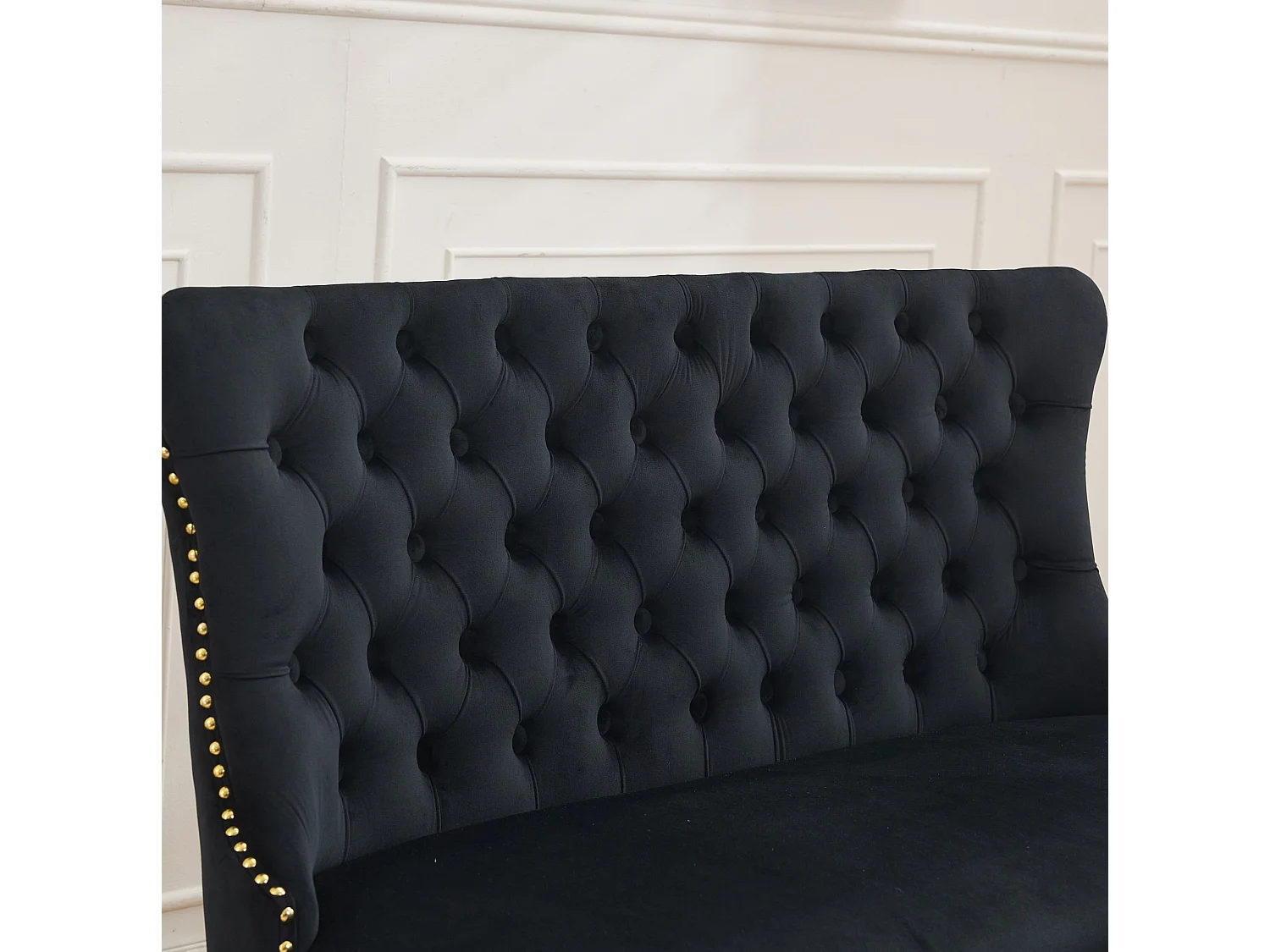 Banquette de salle à manger 2 places en velours noir - Pieds en métal doré