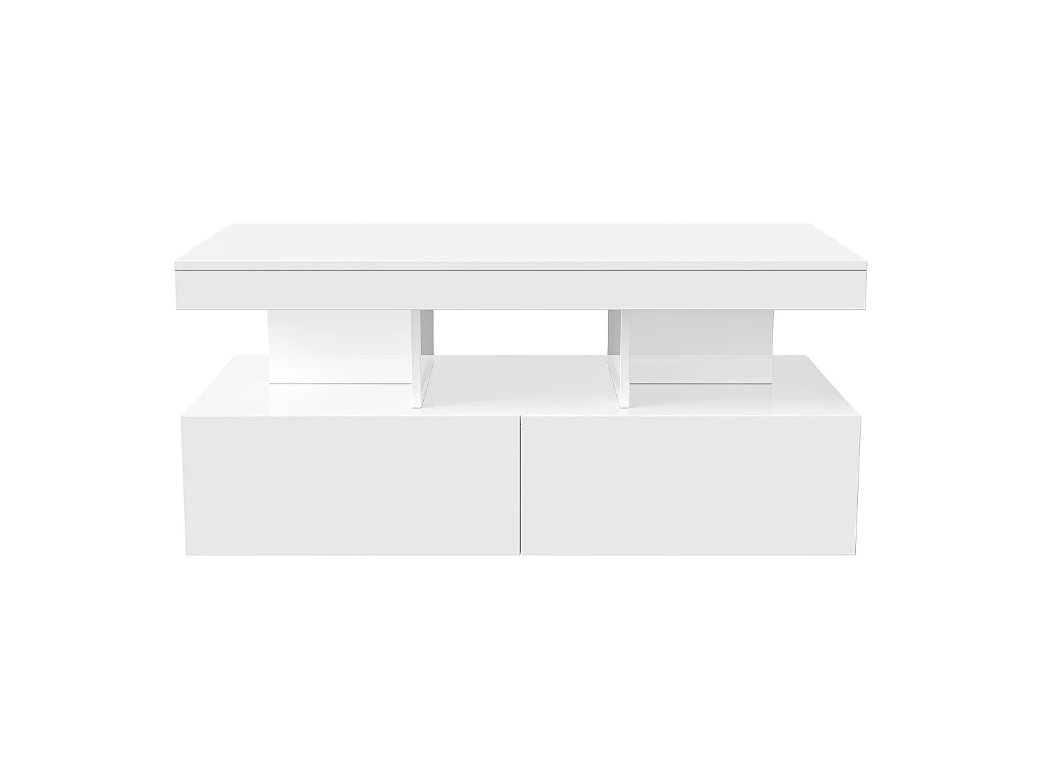 Table basse - Table de salon avec éclairage LED et 2 tiroirs - Table d'appoint - Poids 60 kg - 105x53x46 cm - Panneaux de particules - Blanc
