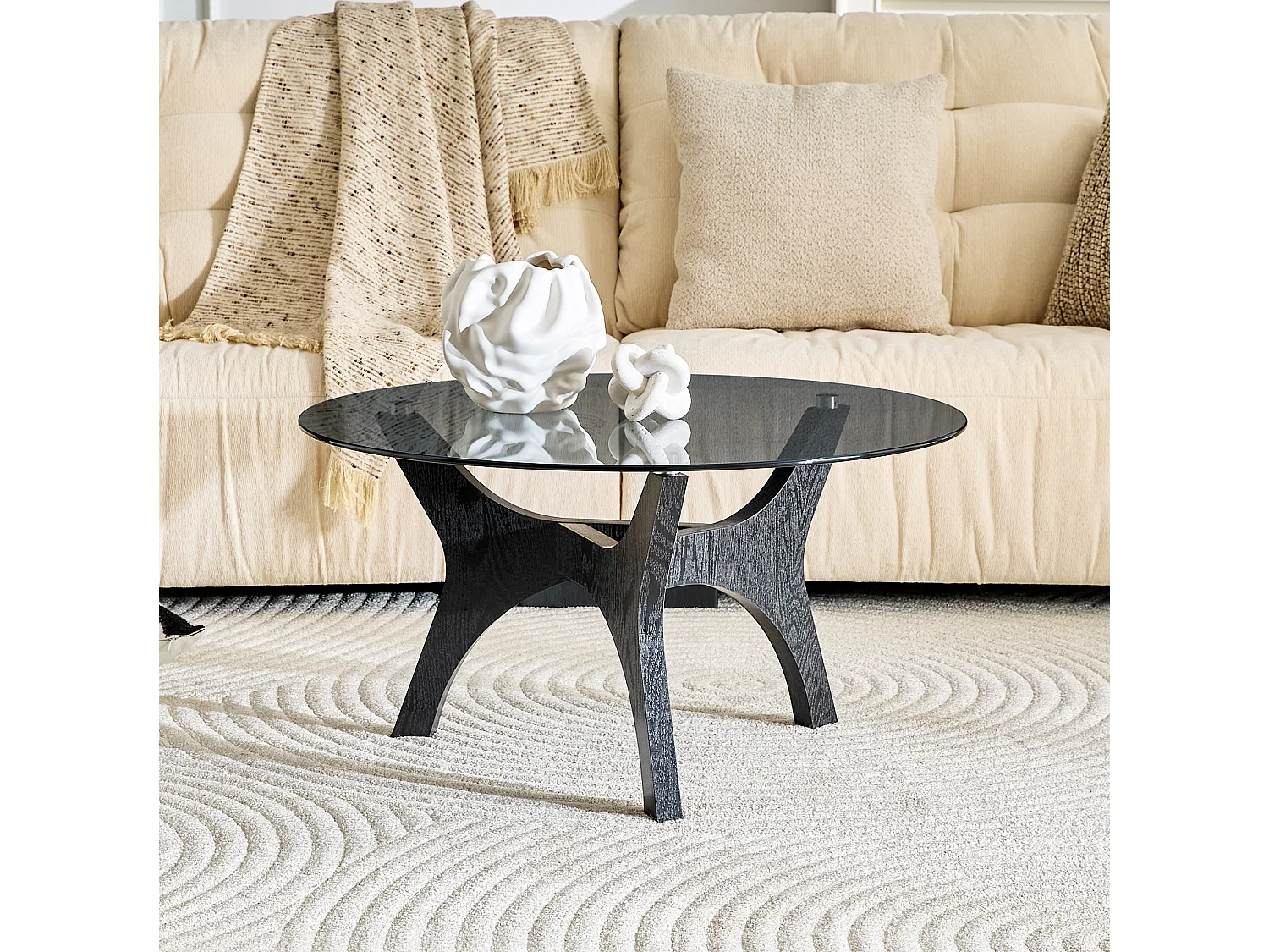 Ronde salontafel 80x80x42,2 cm in zwart - Glas en MDF