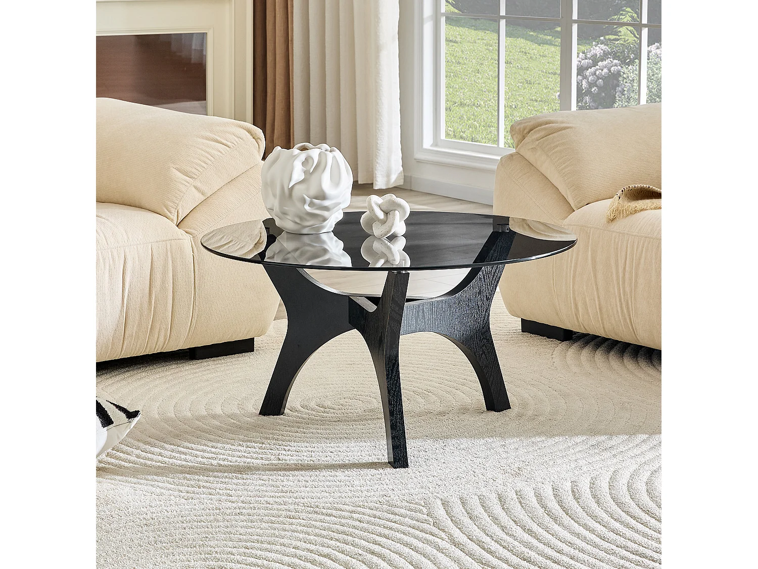 Ronde salontafel 80x80x42,2 cm in zwart - Glas en MDF
