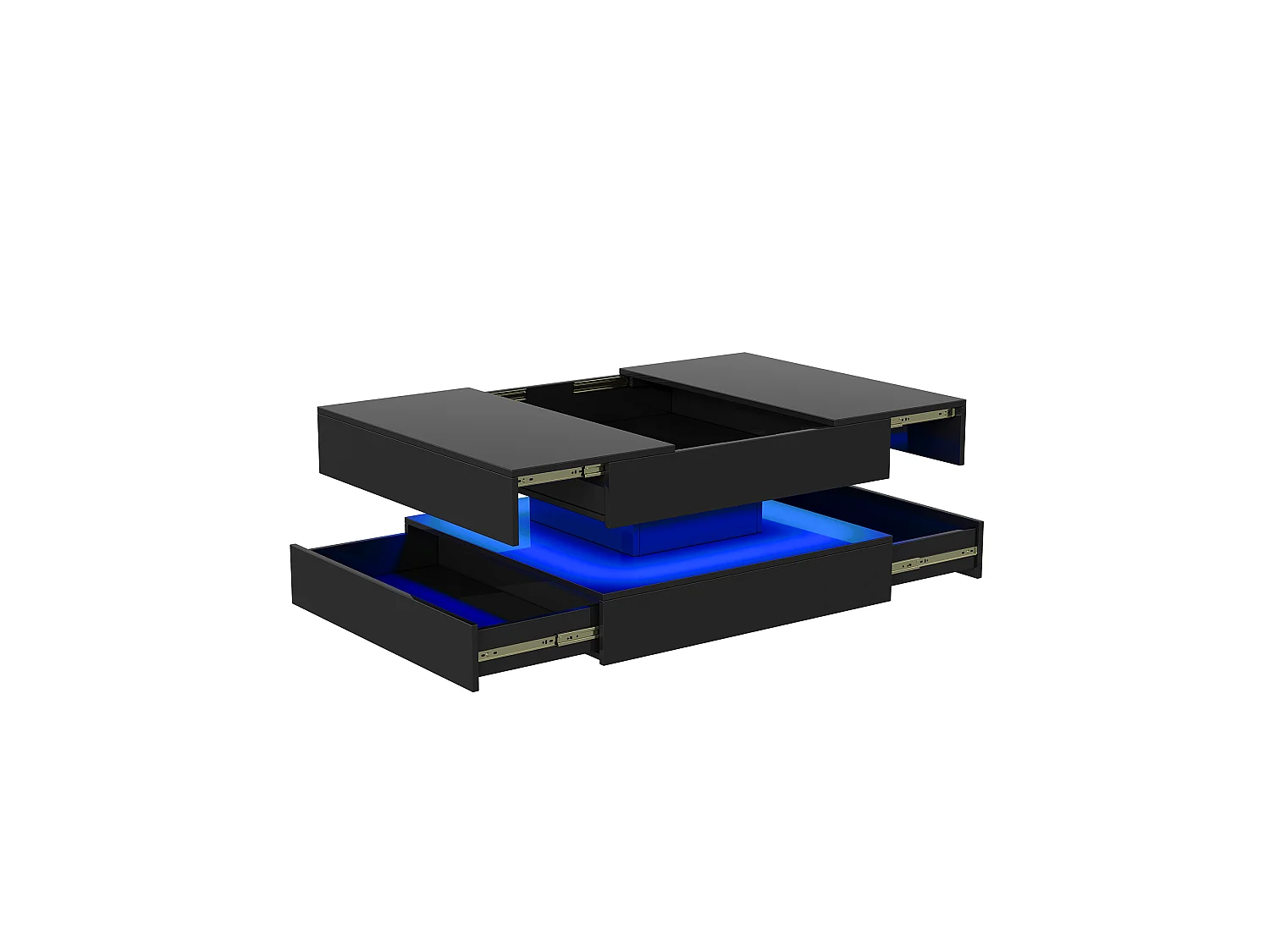 Table basse - avec éclairage LED et 2 tiroirs - Robuste MDF (60 kg) - Fonction rangement - Table de salon - 78x78x43 cm - Noir