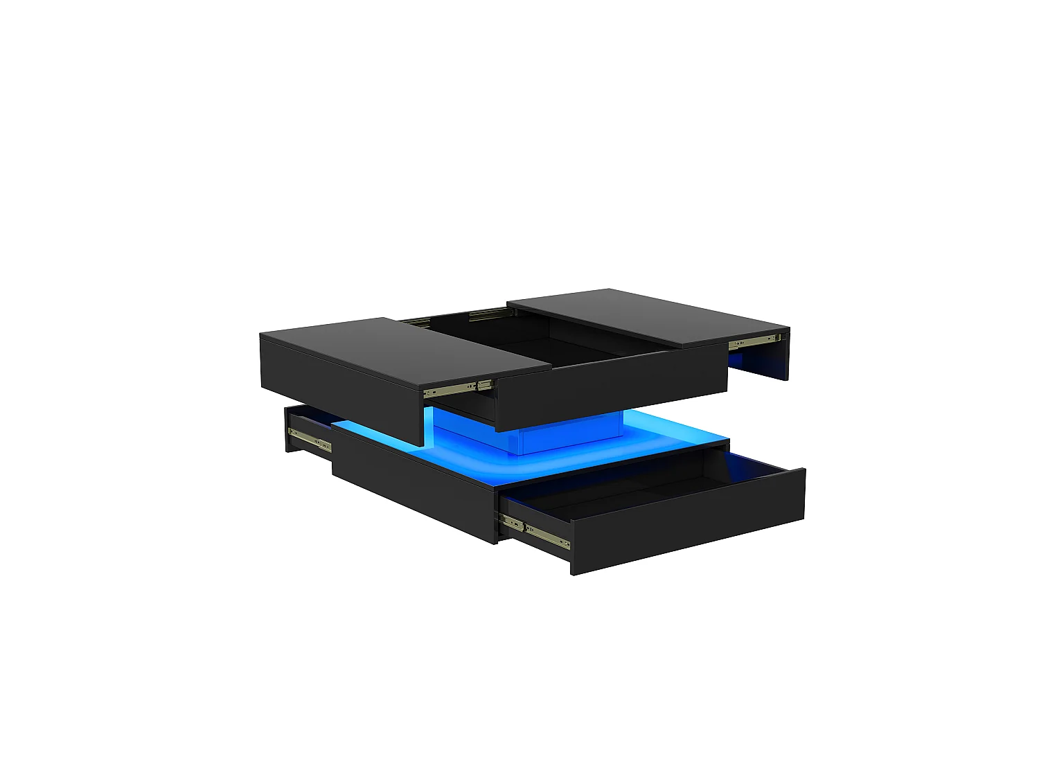 Table basse - avec éclairage LED et 2 tiroirs - Robuste MDF (60 kg) - Fonction rangement - Table de salon - 78x78x43 cm - Noir