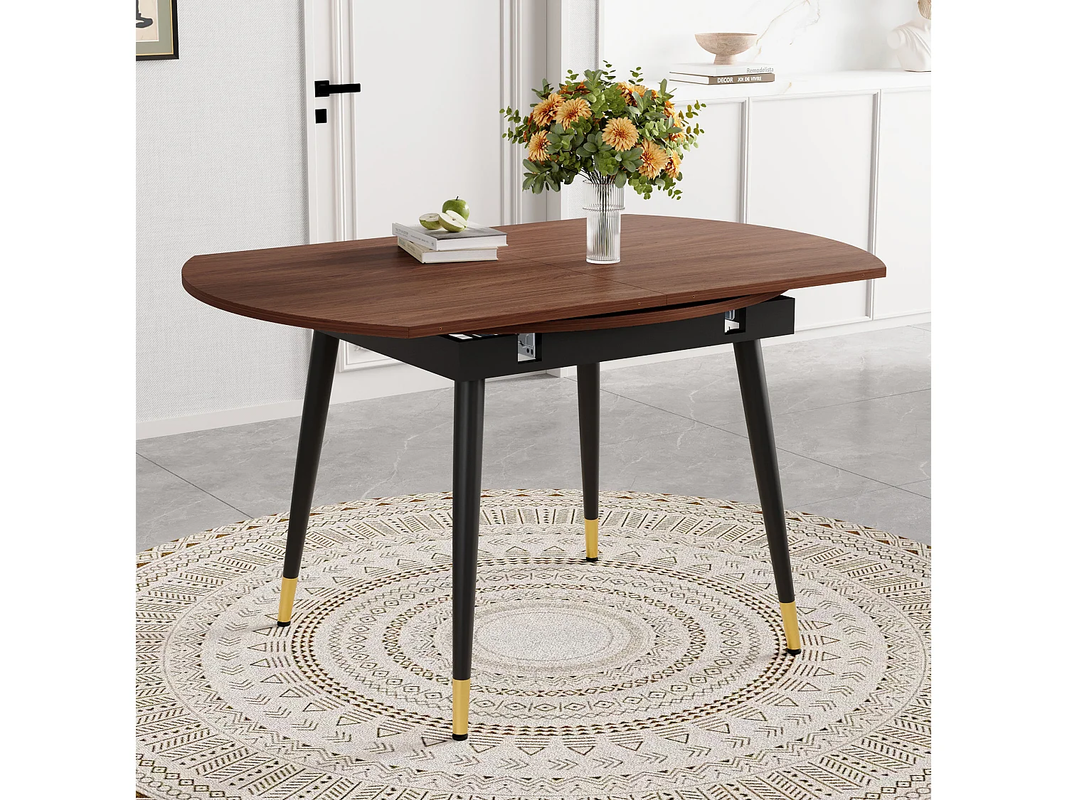 Table à manger extensible 135 x 85 (135) cm avec pieds en métal - Marron