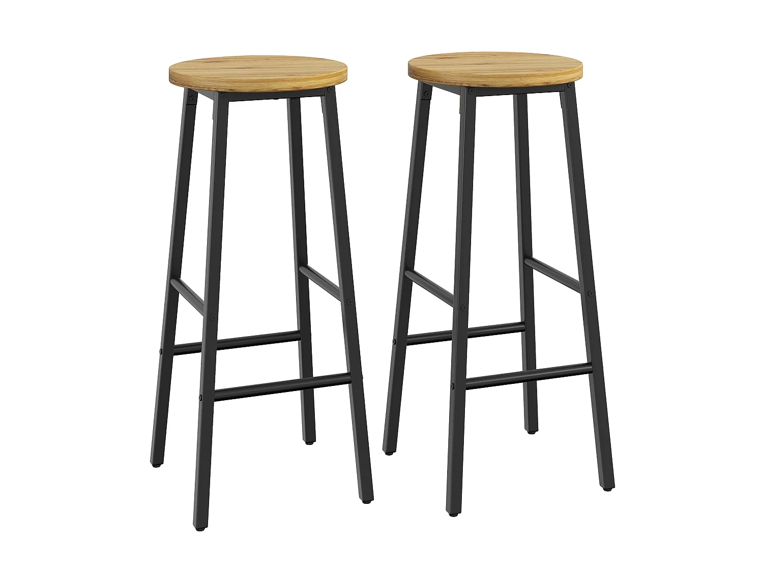 Set van 2 metalen barkrukken met houten zitting - Zwart