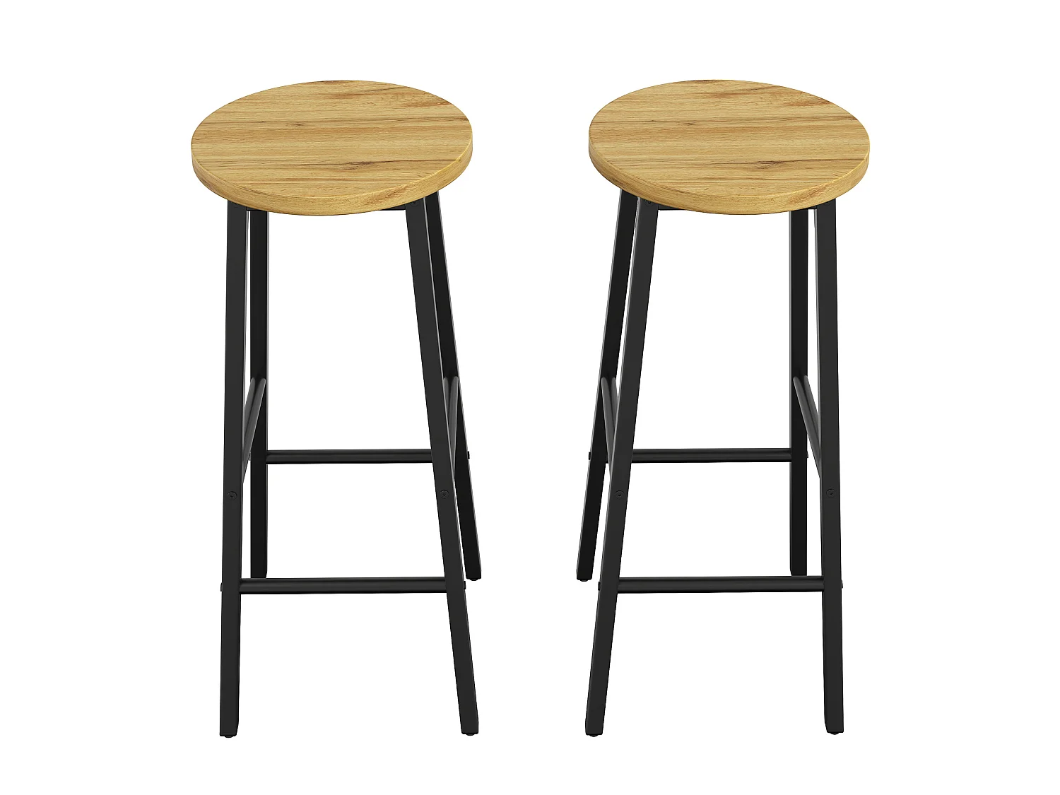 Set van 2 metalen barkrukken met houten zitting - Zwart