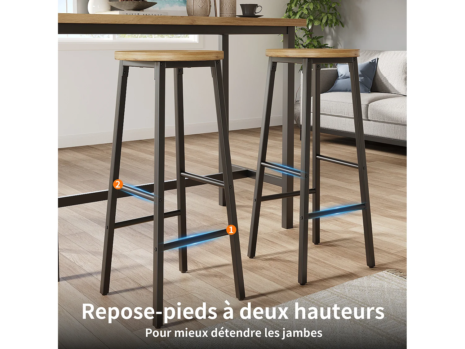 Set van 2 metalen barkrukken met houten zitting - Zwart