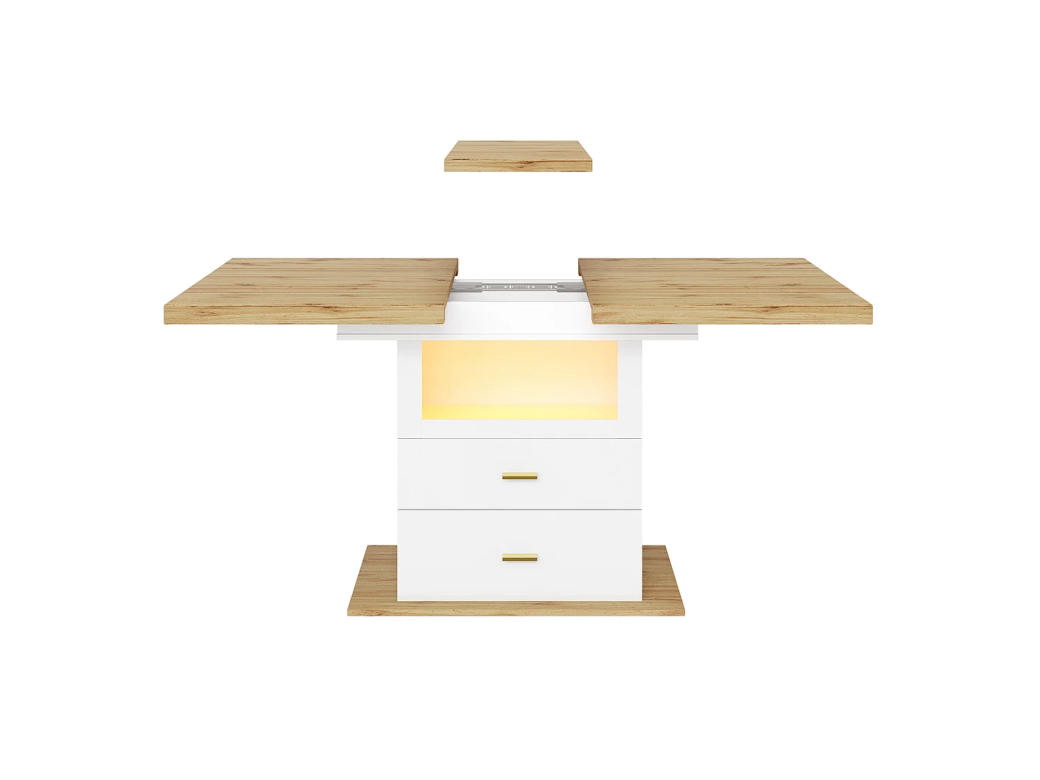 Table à manger extensible 110-140 x 80 cm avec LED et 2 tiroirs - Blanc