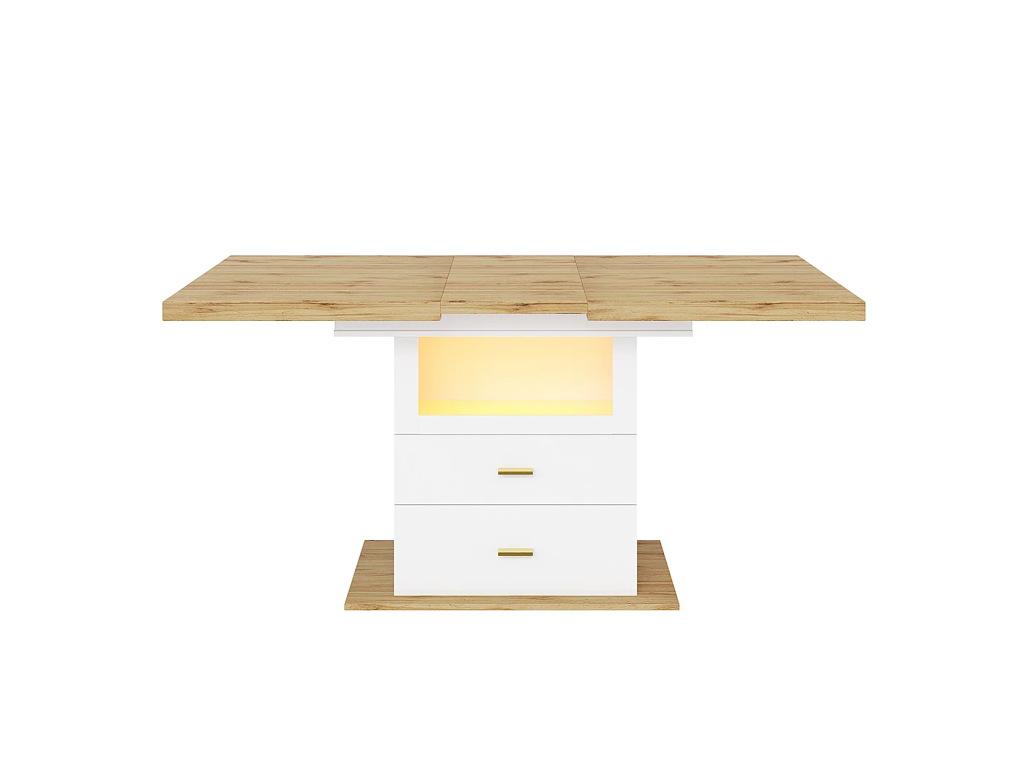 Table à manger extensible 110-140 x 80 cm avec LED et 2 tiroirs - Blanc