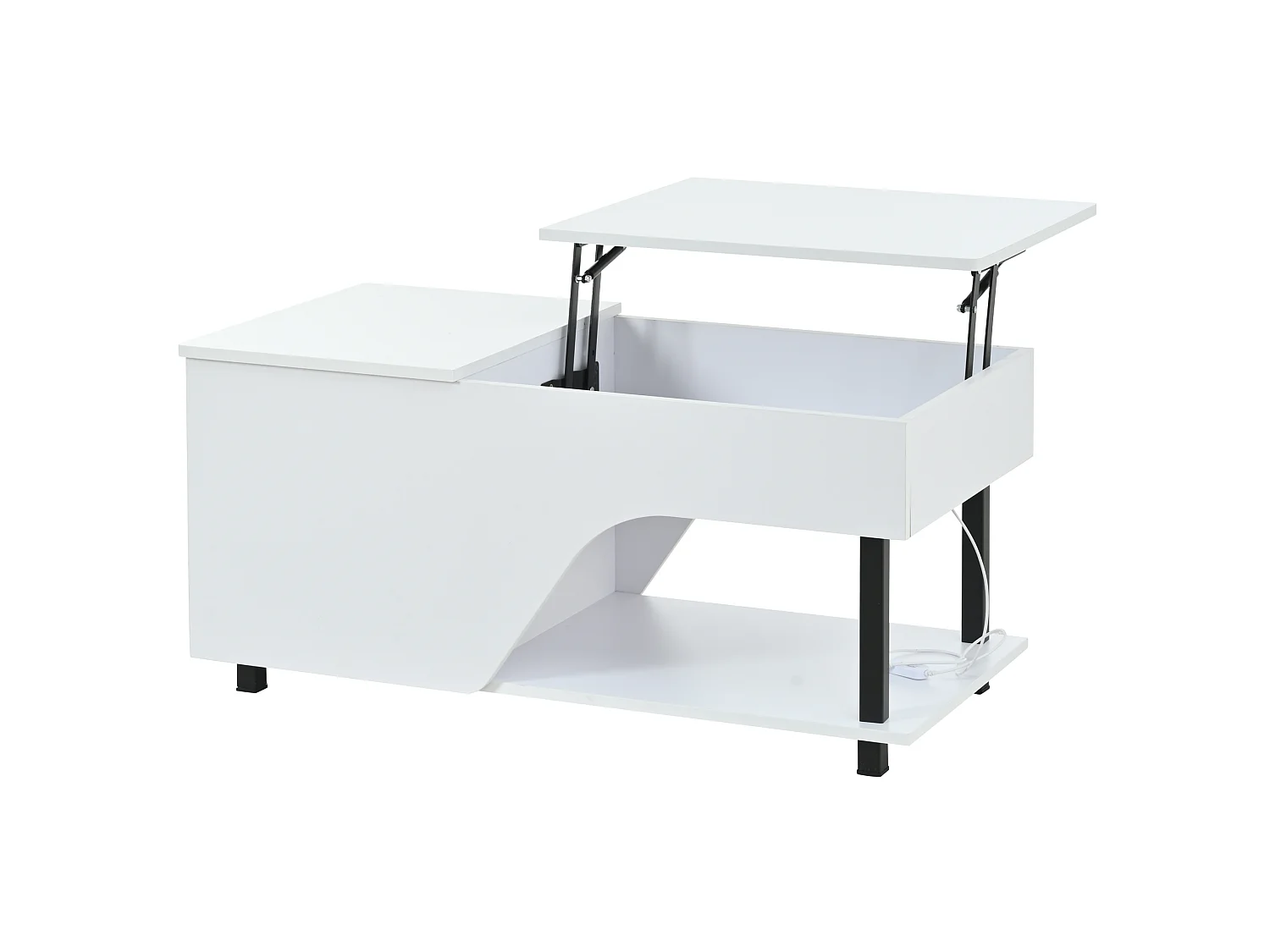 Table basse relevable 50x100 cm avec rangements et LED - Blanc