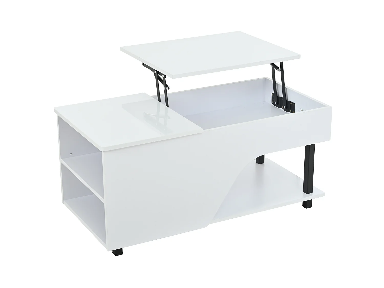 Table basse relevable 50x100 cm avec rangements et LED - Blanc