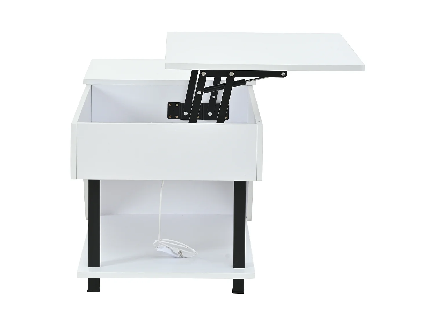 Table basse relevable 50x100 cm avec rangements et LED - Blanc