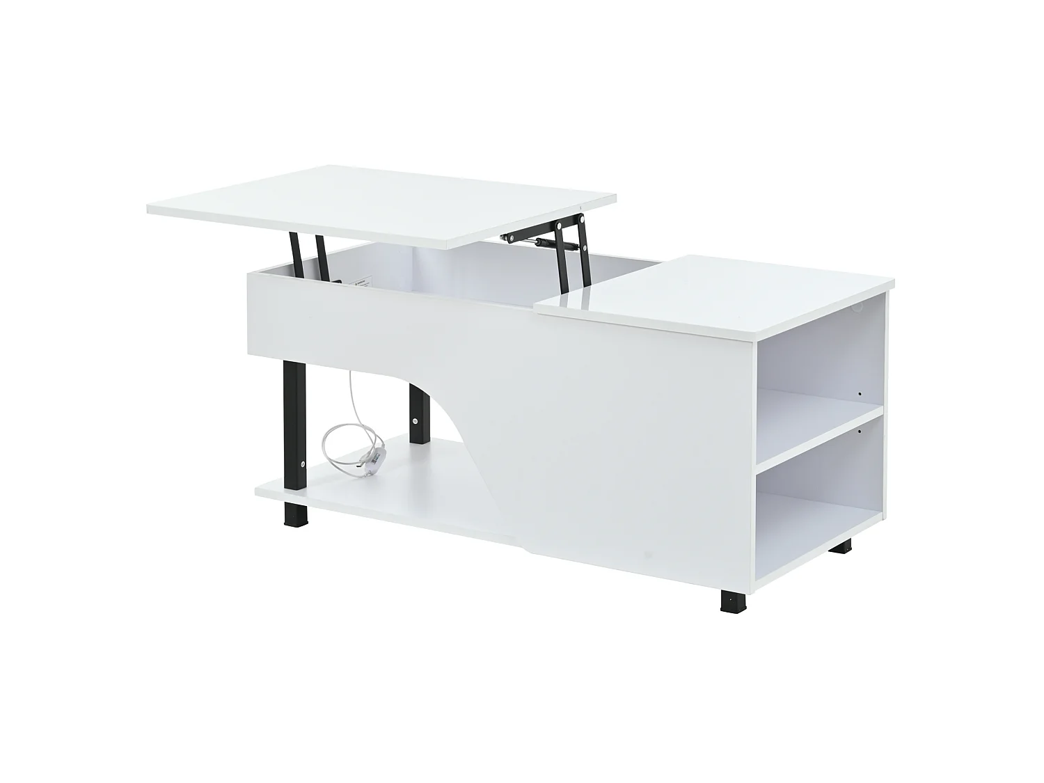 Table basse relevable 50x100 cm avec rangements et LED - Blanc